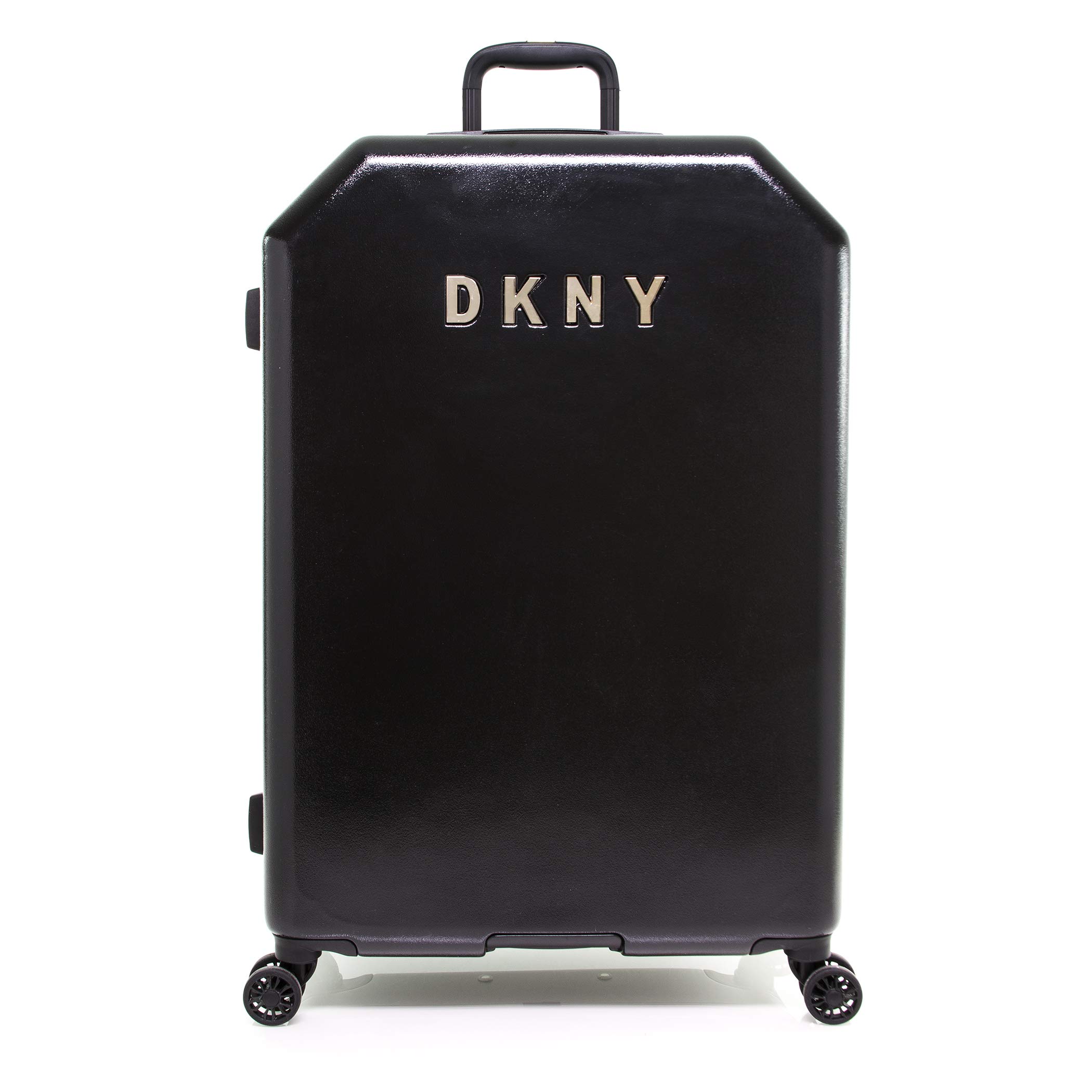 DKNY Metal Logo Hardside Spinner Suitcase - 30 Inch Black Carry-On Luggage for Travel, Business Trips & Vacations | Durable Lightweight Checked Bag with 360° Wheels
