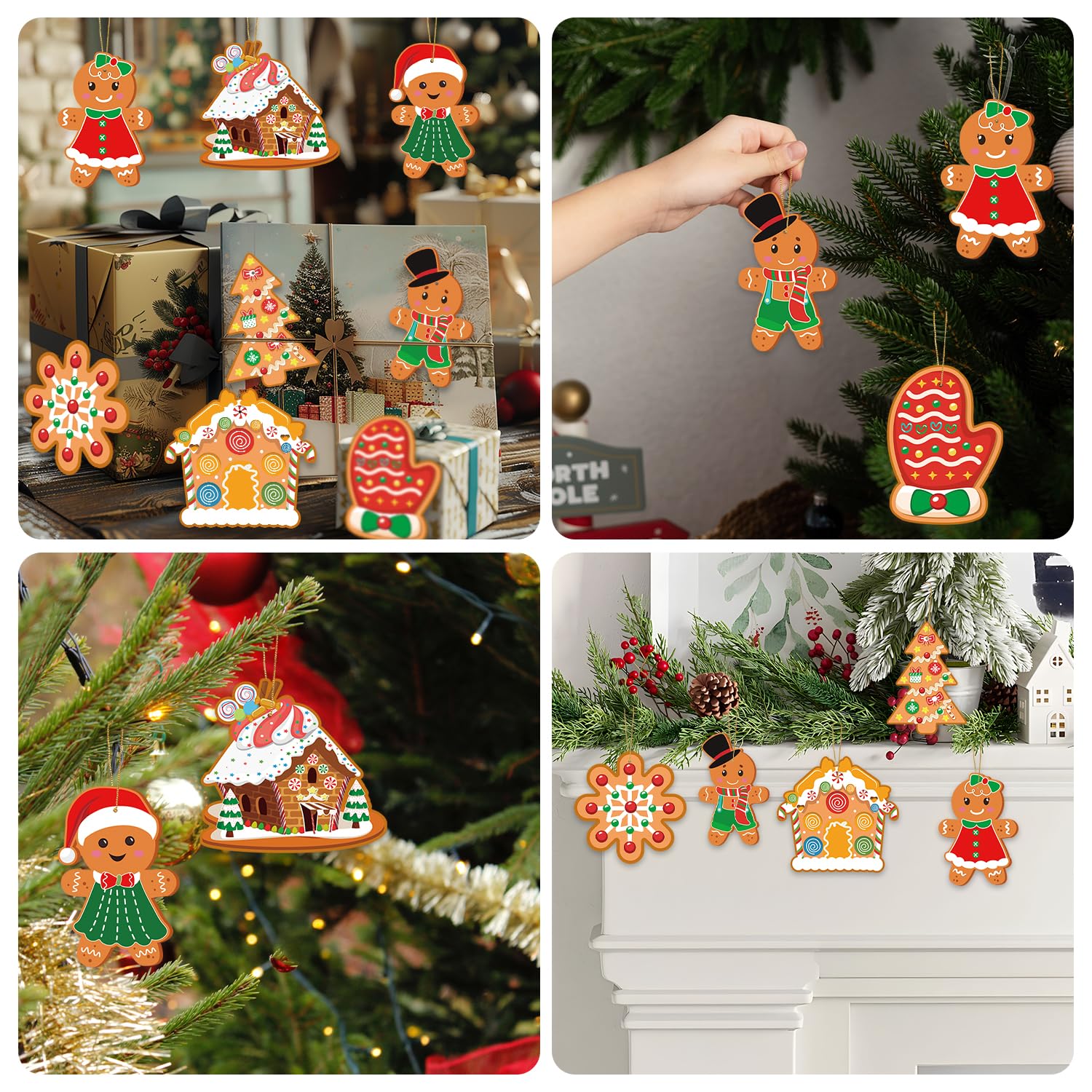 32 Pcs DIY Christmas Gingerbread Cookie Ornaments Kit - Holiday Tree Decorations, Xmas Classroom Party Favors & Crafts for Kids (Perfect for Christmas Decor, Gift Making & School Activities)