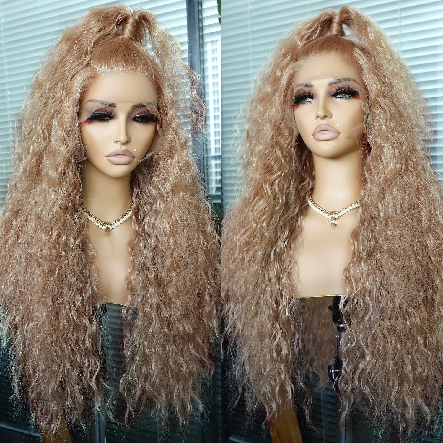 SAPPHIREWIGS 26 Inch Deep Curly Synthetic Lace Front Wig for Black Women - Ash Blonde Glueless Pre-Plucked Heat Resistant Wig | Perfect for Cosplay, Daily Wear & Special Occasions