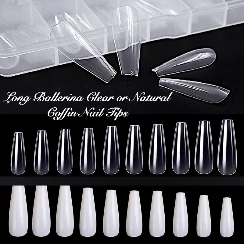 Gothic Coffin Long Nail Tips - Black Acrylic Press On Nails with Glue - Halloween Vampire Witch Nail Art for Women - Perfect for Cosplay, Gothic Parties & Dark Aesthetic Nails