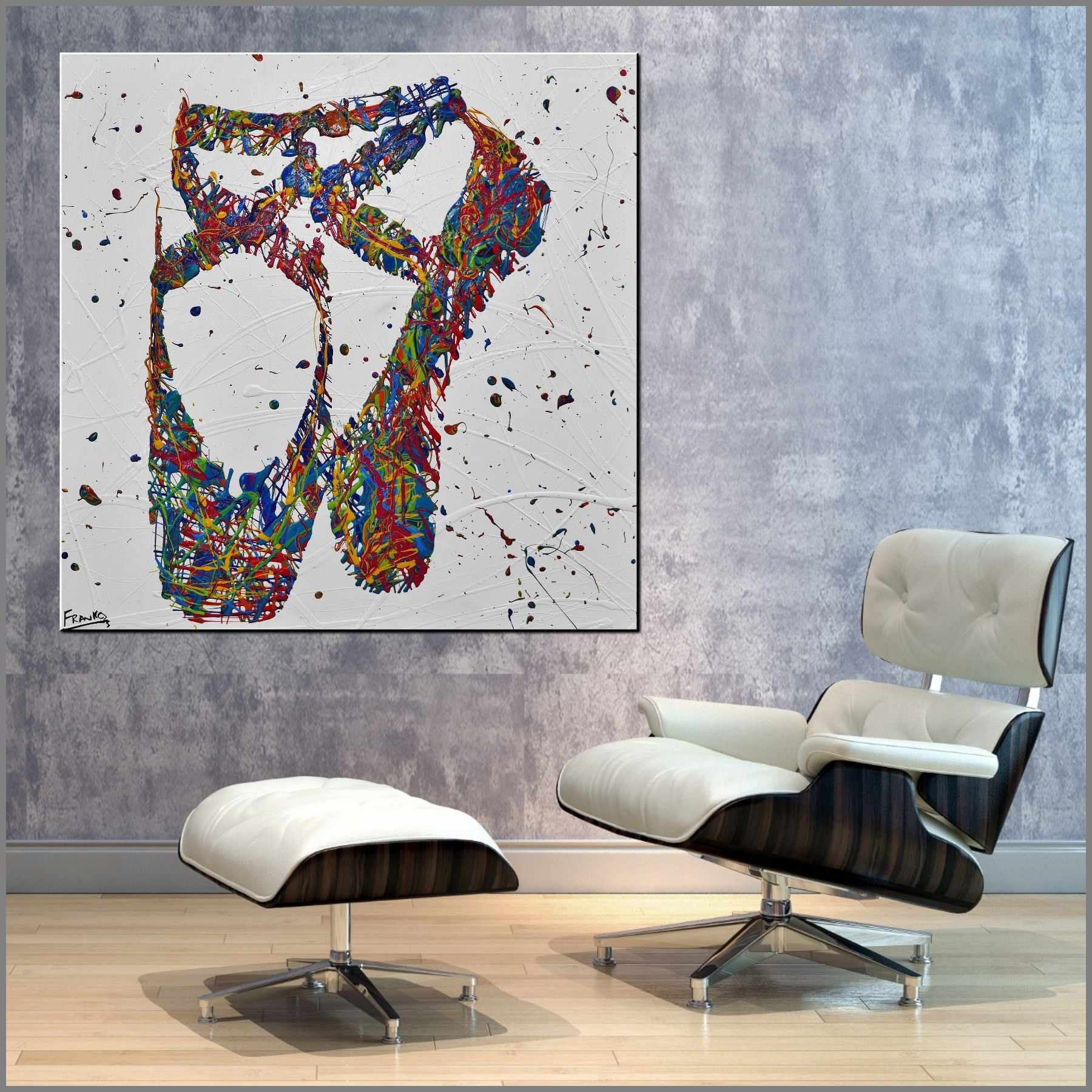 100cm x 100cm Ballerina Shoes Textured Urban Pop Art Canvas Painting - Modern Home Decor for Living Room, Bedroom & Office Wall Art