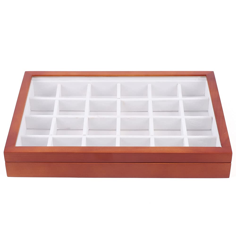 24 Grid Wooden Jewelry Box Organizer with Dust Cover - Necklace, Ring & Jewelry Storage Display Case - Perfect for Christmas Gifts, Wedding Favors & Home Decor Organization