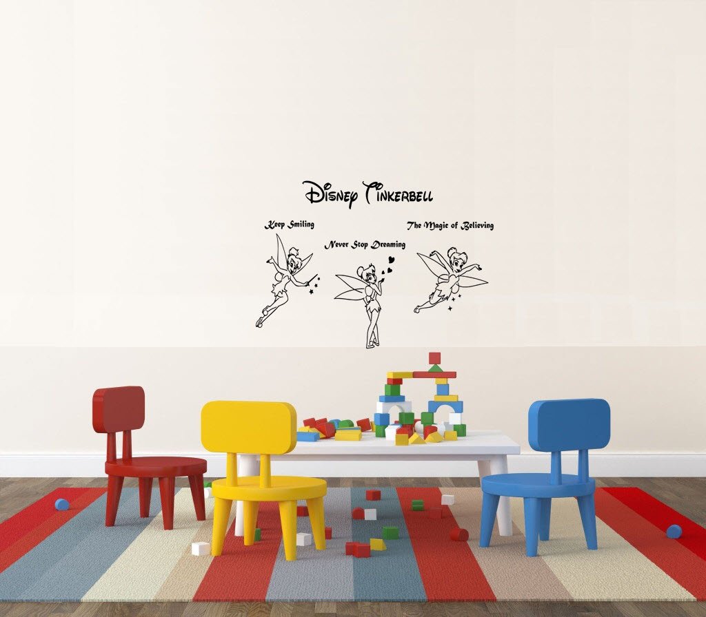 Disney Tinkerbell Fairies Never Stop Dreaming Vinyl Wall Decals - Burgundy Nursery Wall Stickers for Kids Room Decor, Baby Shower Gifts & Birthday Presents - Perfect for Bedroom, Playroom & Nursery Design