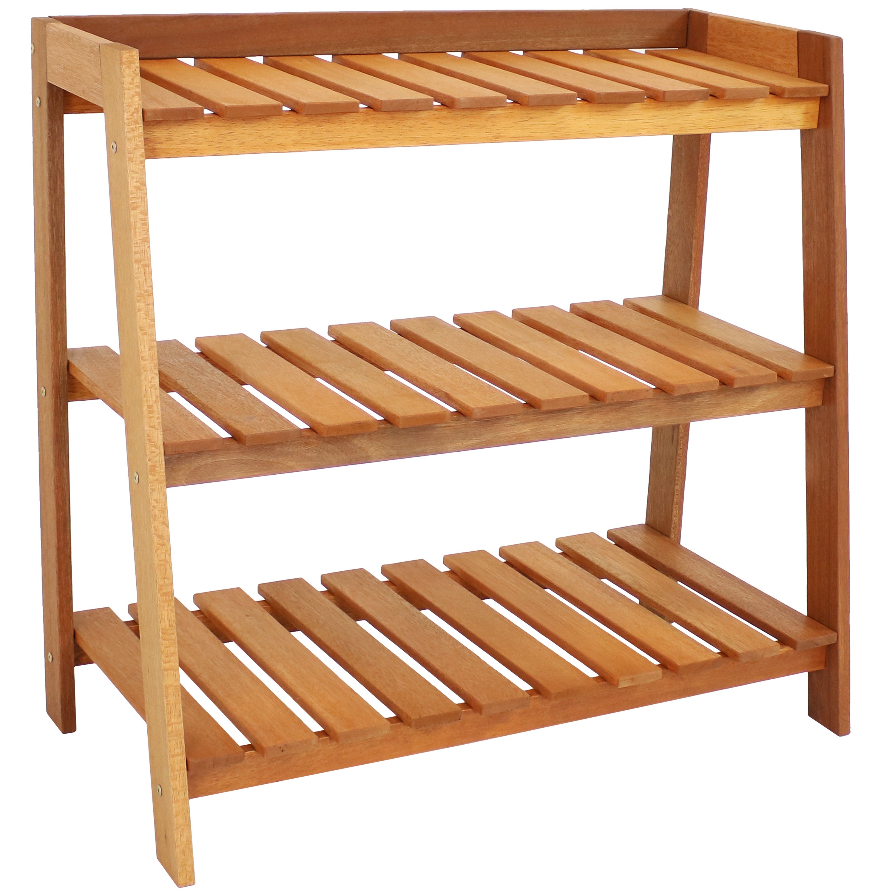 Premium Meranti Wood Outdoor Garden Shelf with Teak Oil Finish - Weather-Resistant Decorative Plant Stand for Patio, Balcony & Backyard Decor