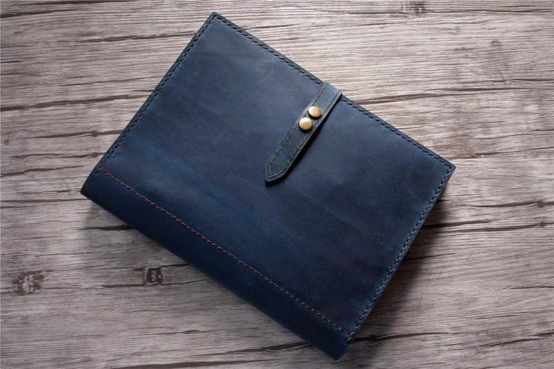 Distressed Blue Personalized Leather Portfolio with Zipper - Professional Document Organizer for Business Meetings & Office Use