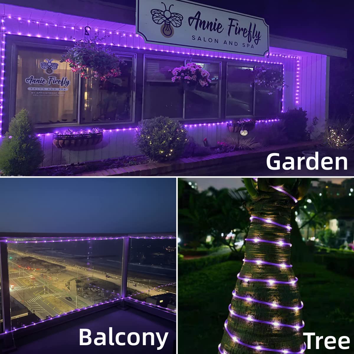 200 LED Solar Rope Lights Outdoor Waterproof - 66ft Purple String Lights with 8 Modes, Clear Thin Tube Fairy Lights for Camping, Fence, Patio, Garden, Trampoline & Deck - Perfect for Backyard Parties & Holiday Decorations