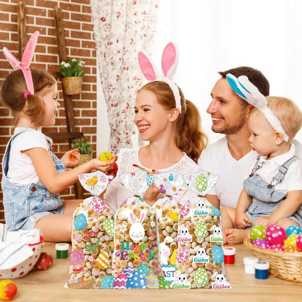 GOMANCHE 100-Piece Easter Cellophane Candy Bags with Gold Twist Ties - Colorful Easter Treat Bags for Party Favors, Goodie Cookies & Gift Giving - Perfect for Easter Celebrations, Classroom Treats & Holiday Events