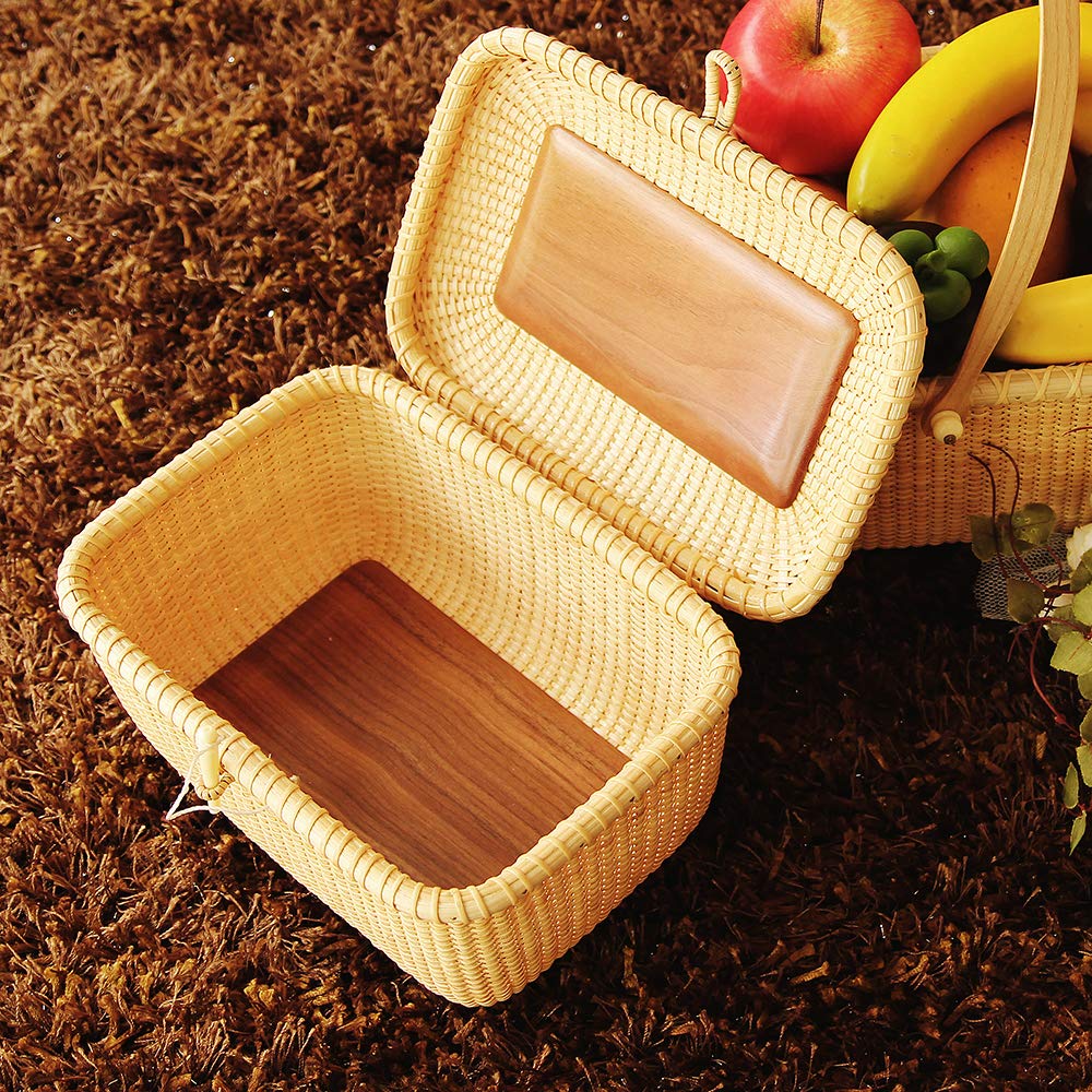 Nantucket Woven Rattan Storage Basket Set with Lid - Handwoven Tea & Fruit Basket, Home Organizer for Shelves, Desktops, and Kitchen | Perfect for Farmhouse Decor, Picnics, and Gift Packaging