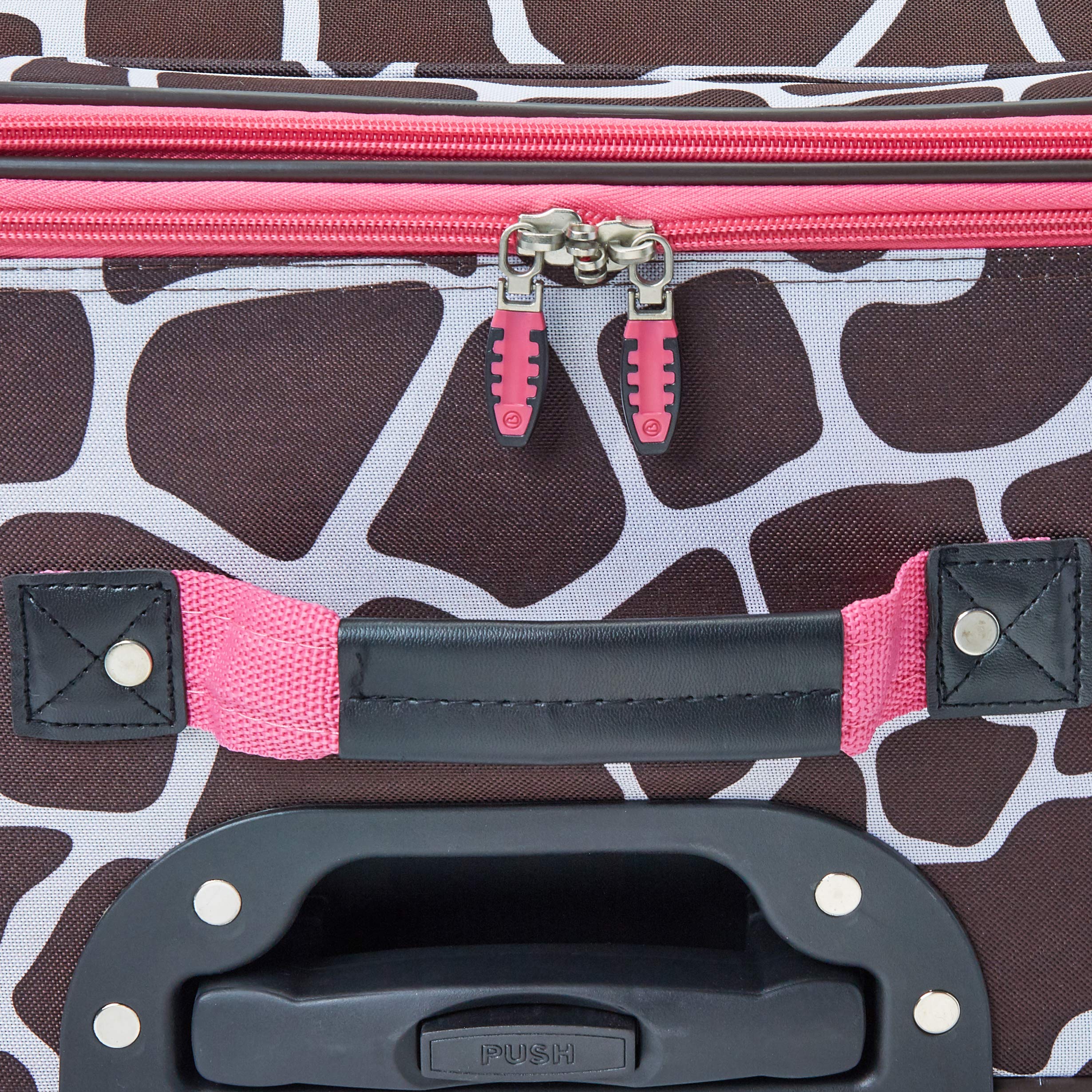 Rockland Fashion Softside Upright Luggage Set with Telescoping Handles - 4-Piece (14/19/24/28 Inch) Pink Giraffe Print Suitcases for Women & Teens - Perfect for Air Travel, Vacation & Business Trips