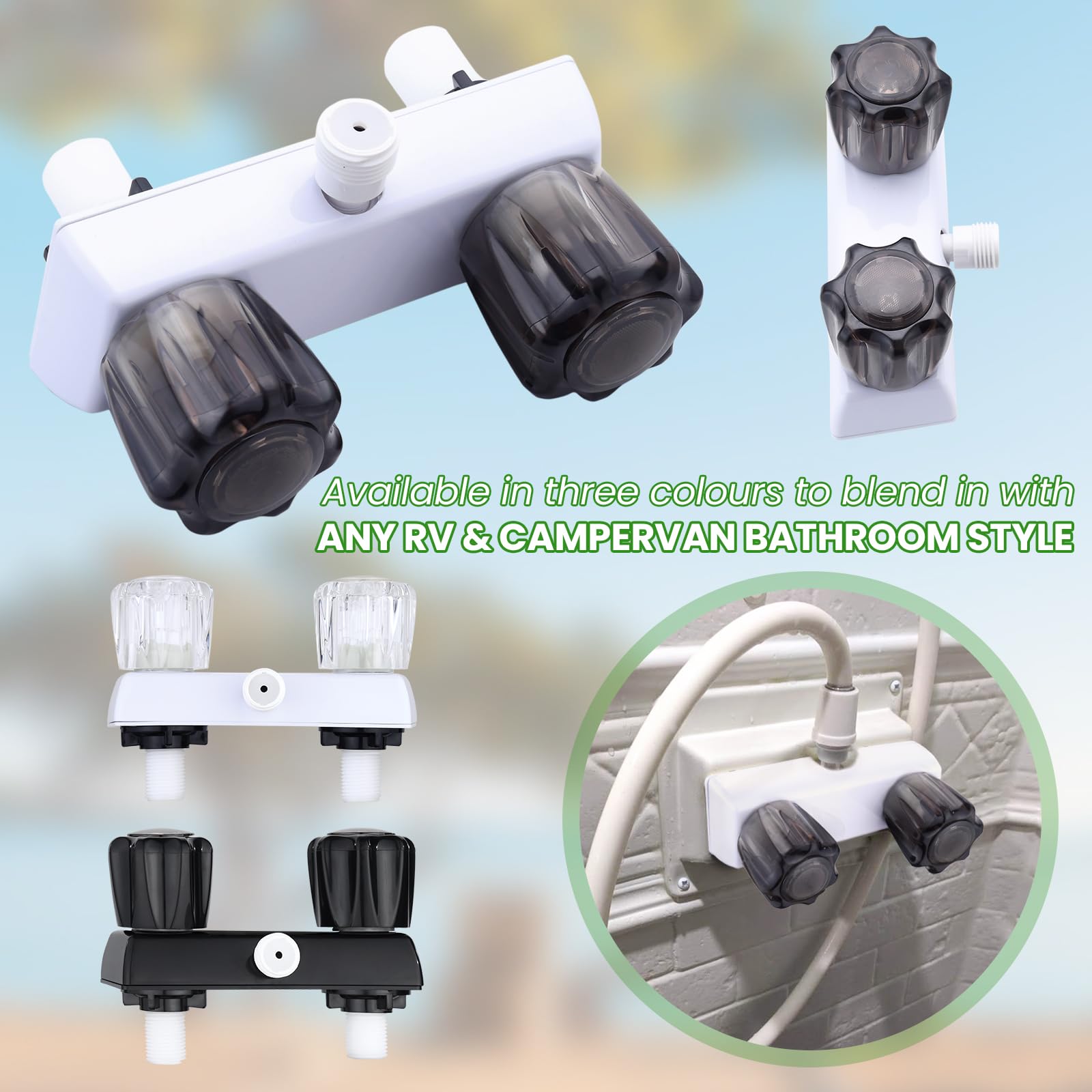 **RV Shower Faucet - Dual Handle Camper Shower Valve with Acrylic Knobs, 4