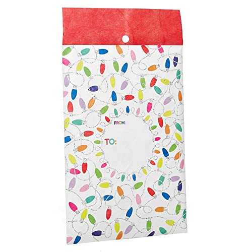 Christmas Padded Envelopes 11x15.5 Inch - Removable Foam Liner Mailers for Holiday Gifts & Packages (60 Pack, Xmas Lights White) - Perfect for Shipping Fragile Items, Holiday Cards & Ecommerce Orders