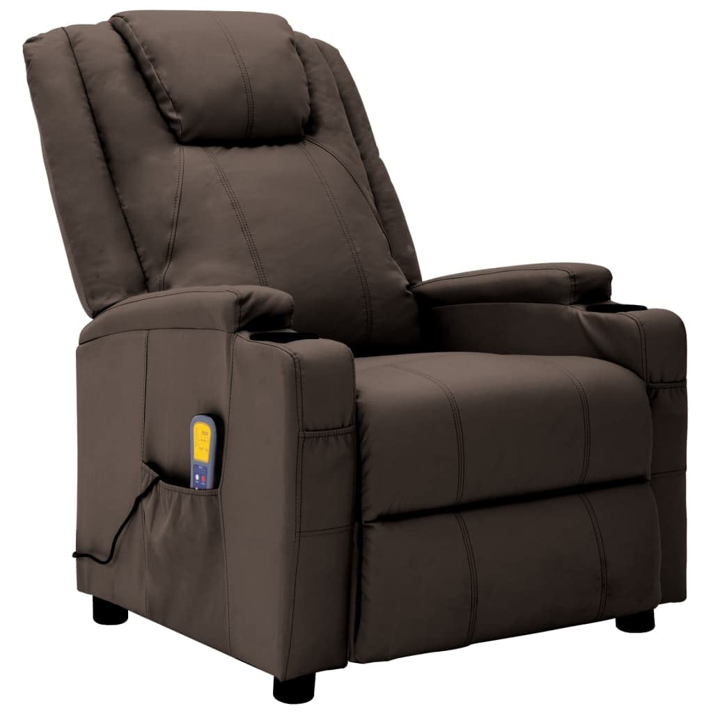 Comfortable Reclining Lounge Chair - Single Recliner Sofa with Padded Seat, Massage Function & Brown Faux Leather Upholstery - Perfect for Home Theater, Living Room, Reading Nook & Relaxation