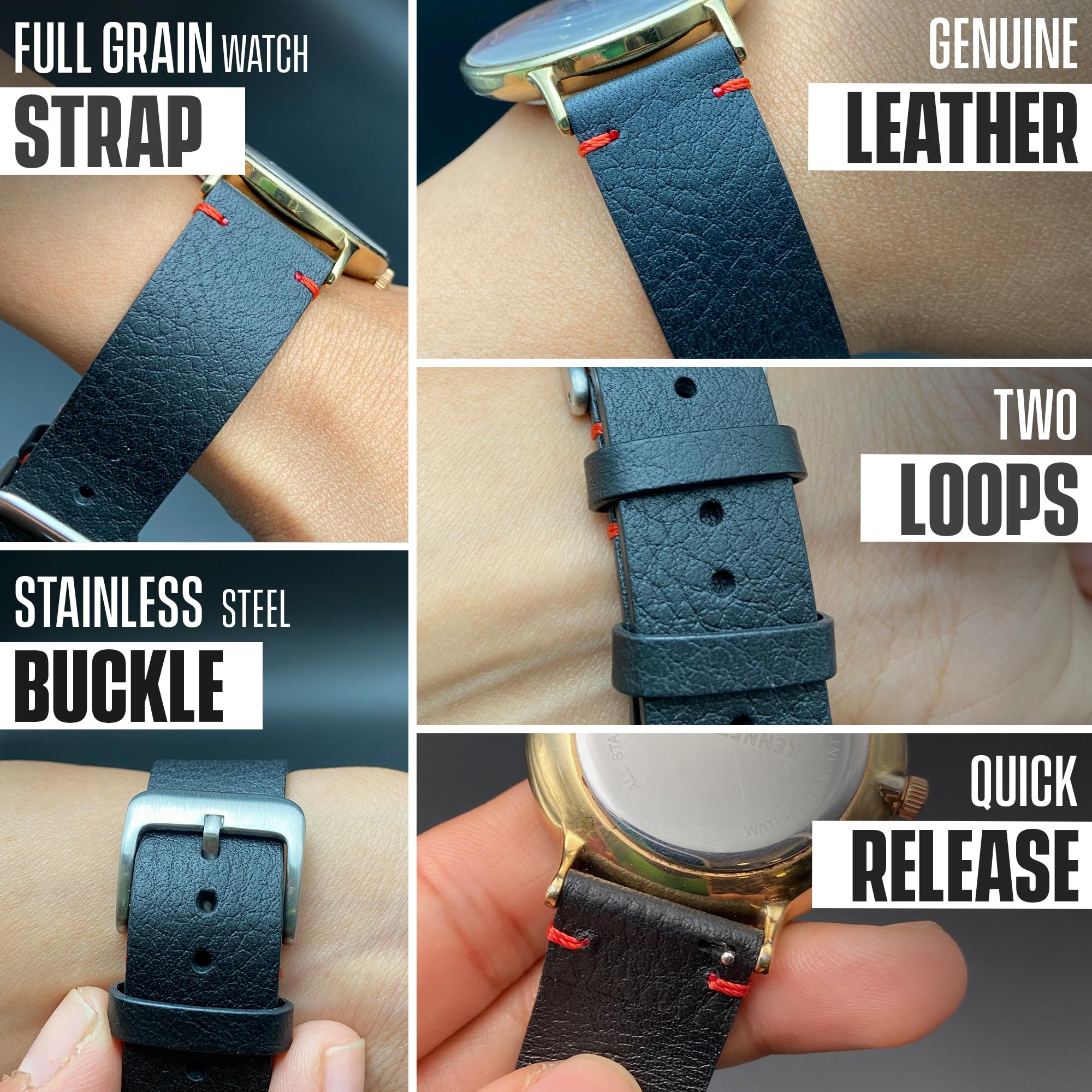 Vintage Leather Watch Strap - Quick Release Band for Men & Women - Smart & Traditional Watches - Perfect for Daily Wear & Gifts