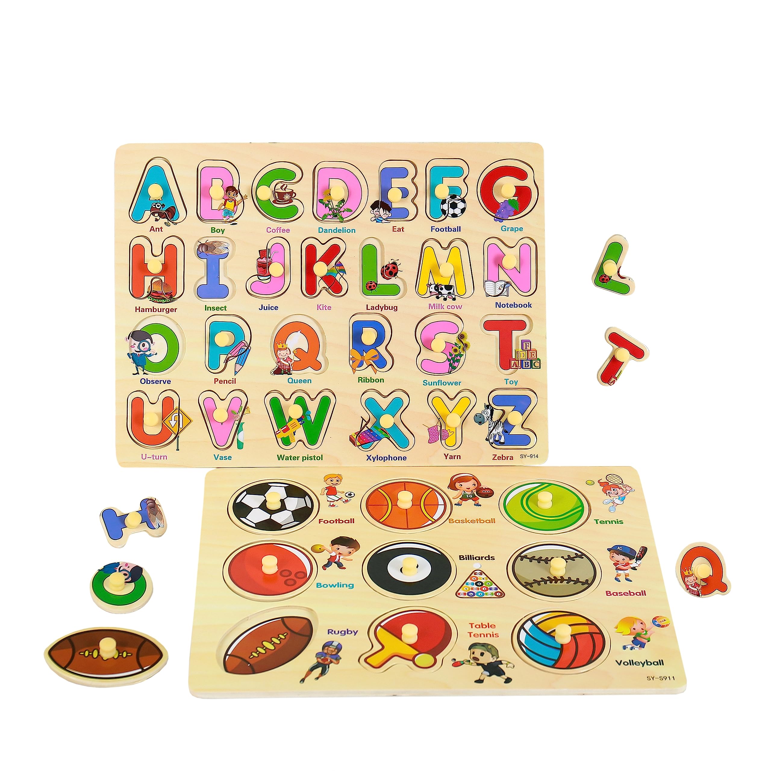 SAOCOOL Wooden Toddler Puzzles for Kids Ages 2-4 - Alphabet & Ball Shape Learning Toys, Educational Preschool Gifts for Boys & Girls (2-Piece Set) - Perfect for Early Childhood Development & Montessori Learning Activities