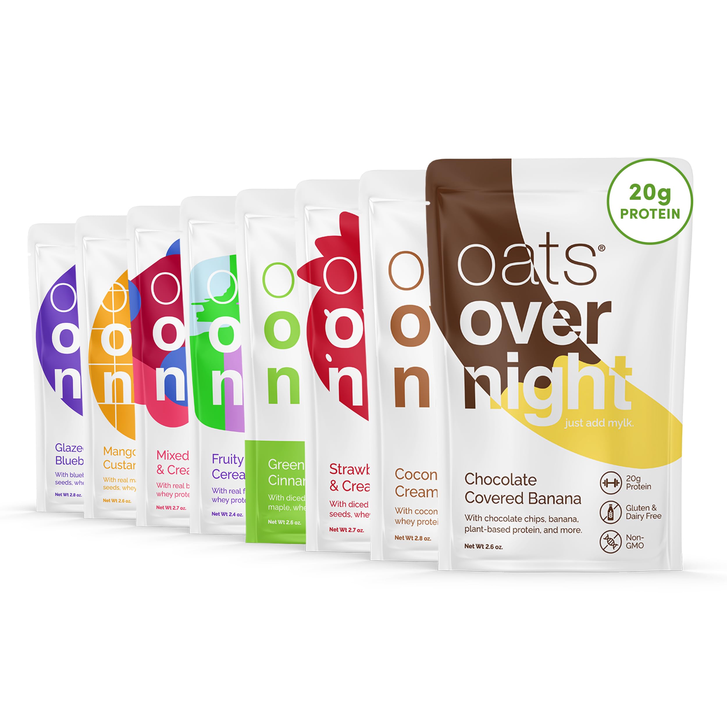 Oats Overnight Fruit Variety Pack - High Protein & Fiber Gluten-Free Breakfast Shake | Non-GMO Oatmeal with Fruity Cereal & Chocolate Banana Flavors (8 Pack) - Perfect for Busy Mornings, Post-Workout Recovery & Healthy On-the-Go Meals