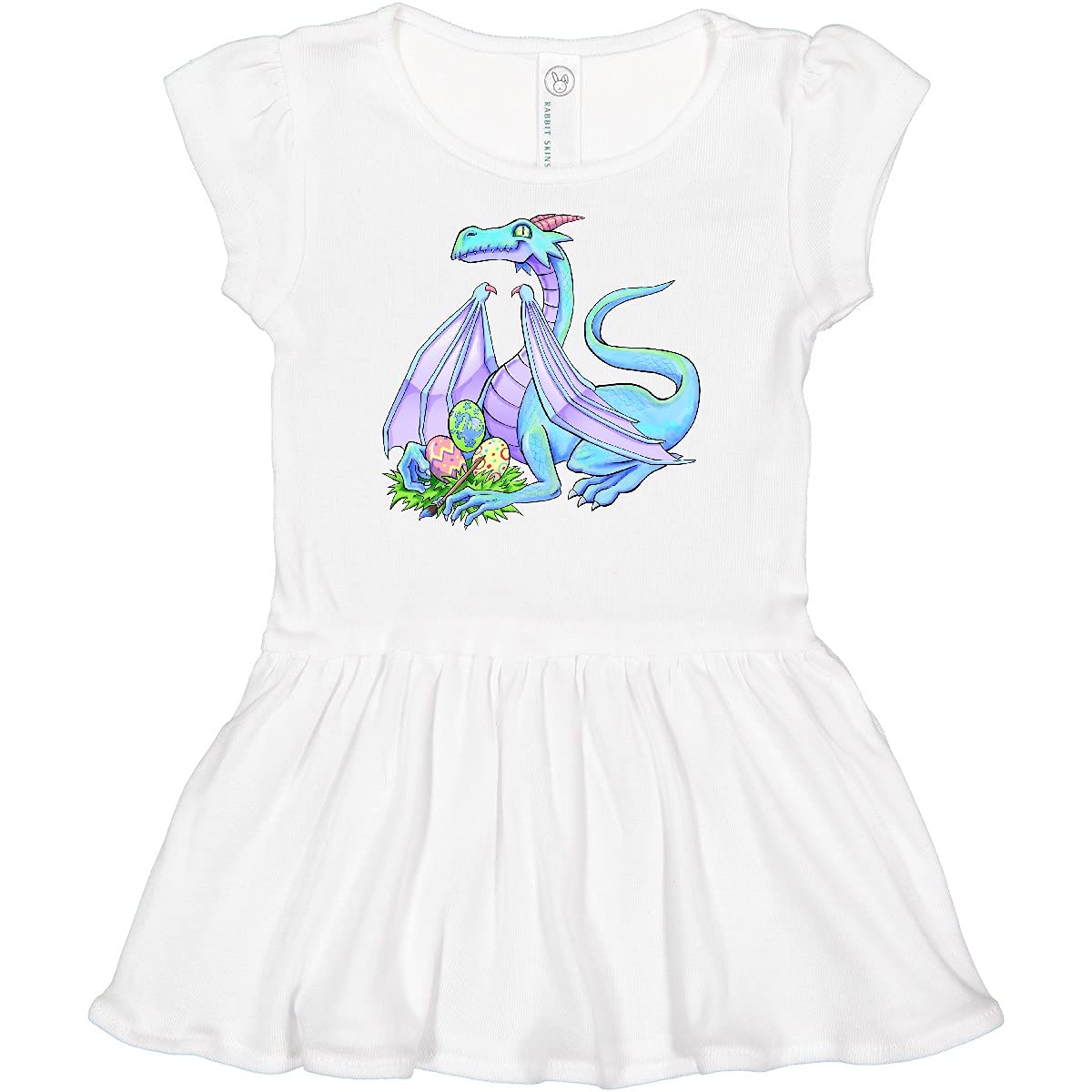 Inktastic Blue Easter Dragon with Painted Eggs Baby Girl Dress - Cute Easter Outfit for Infants, Holiday Photo Shoot & Spring Celebrations