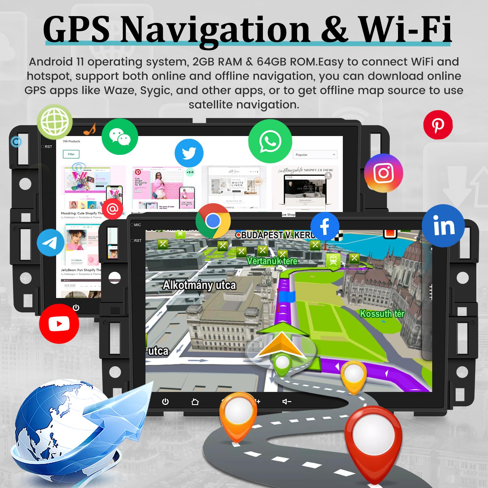 Chevy Silverado 2+64GB Android Car Stereo with Wireless Apple CarPlay & Android Auto - 2.5D Touchscreen GPS WiFi HiFi Radio for GMC Chevrolet Buick Hummer + AHD Backup Camera & Mic | In-Car Entertainment & Navigation System