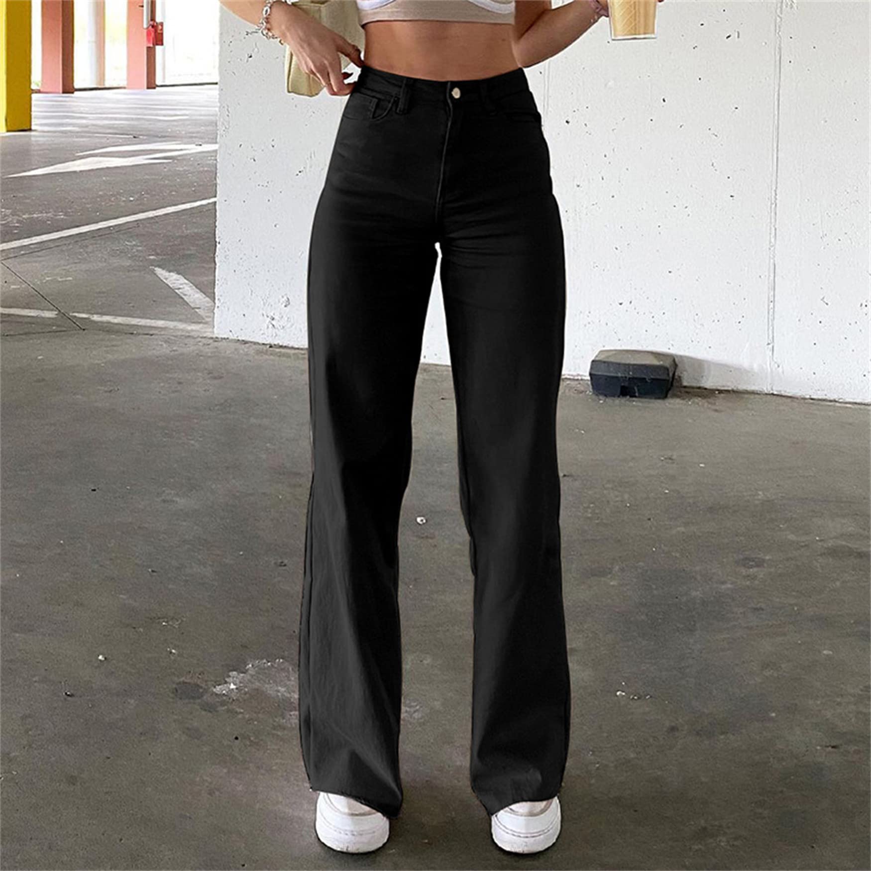 Women's High Waist Straight Wide Leg Denim Jeans - Casual Loose Baggy Trousers Vintage Y2K 90s Streetwear (Medium, Black) | Perfect for Everyday Wear, Street Style & Retro Fashion