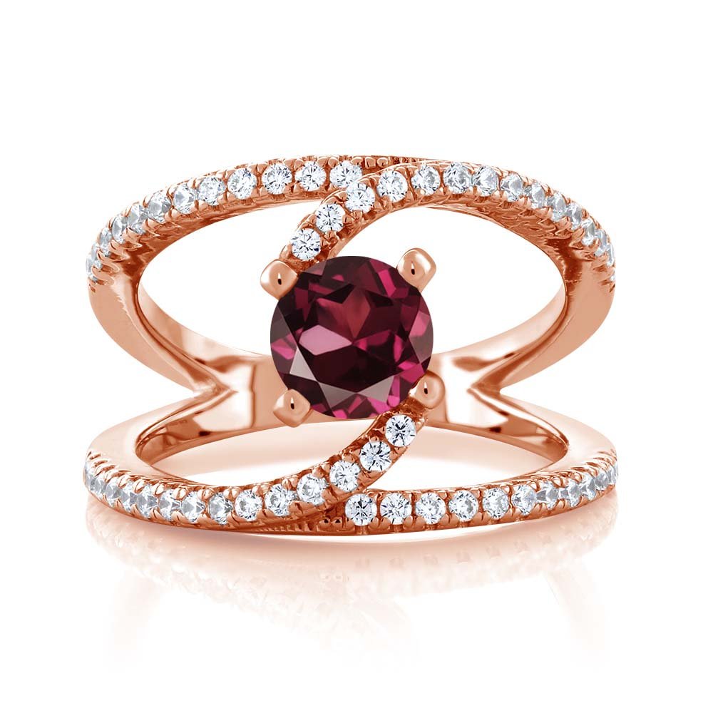 1.58 Ct Round Red Rhodolite Garnet Ring - 18K Rose Gold Plated Sterling Silver Swirl Design | Gem Stone King | Elegant Jewelry for Weddings, Anniversaries & Special Occasions