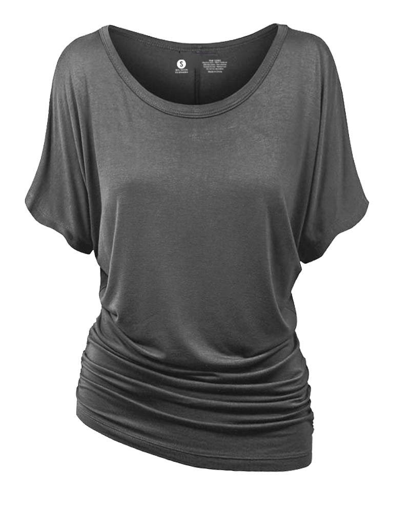 Women's Short Sleeve Boat Neck Blouse with Side Shirring & Dolman Drape - Casual Summer Tops for Work, Date Night & Vacation Outfits