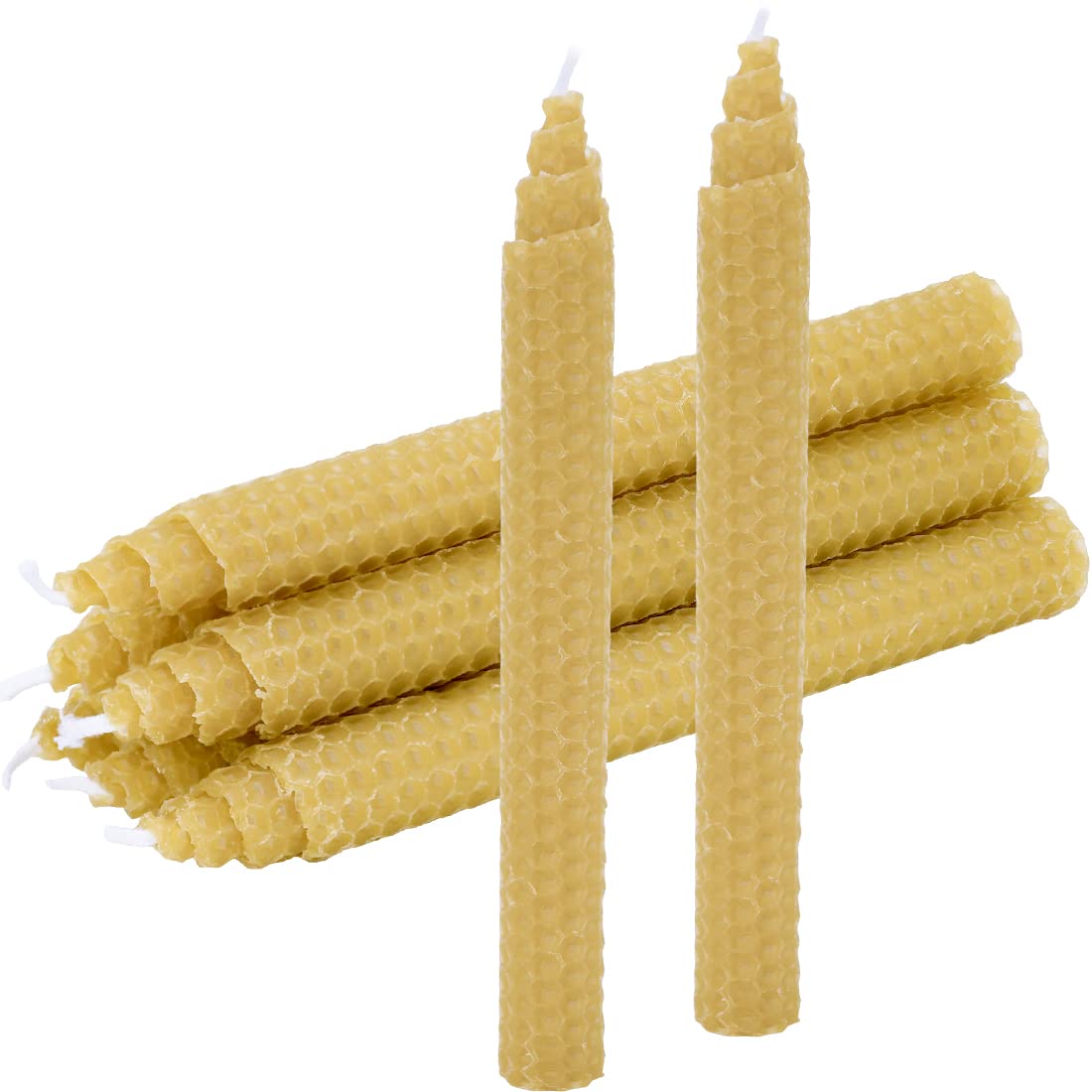 DEYBBY Natural Beeswax Taper Candles - 6 Pack Smokeless Non-Toxic Handmade Pure Beeswax Candles with Cone Top for Home, Kids & Elderly (Brown Raw) - Perfect for Relaxation, Meditation & Romantic Dinners