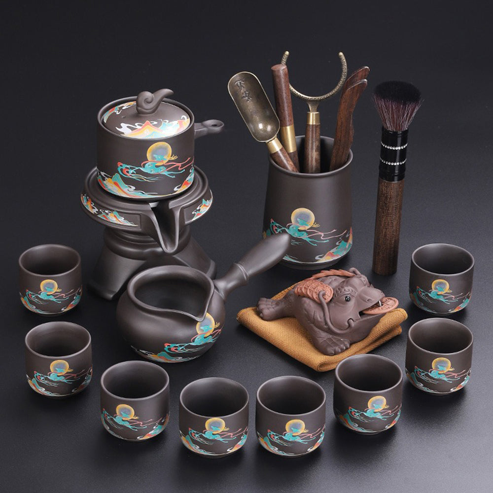 Premium Purple Clay Deer Automatic Tea Set - Elegant Chinese Gongfu Tea Maker for Home & Office Use