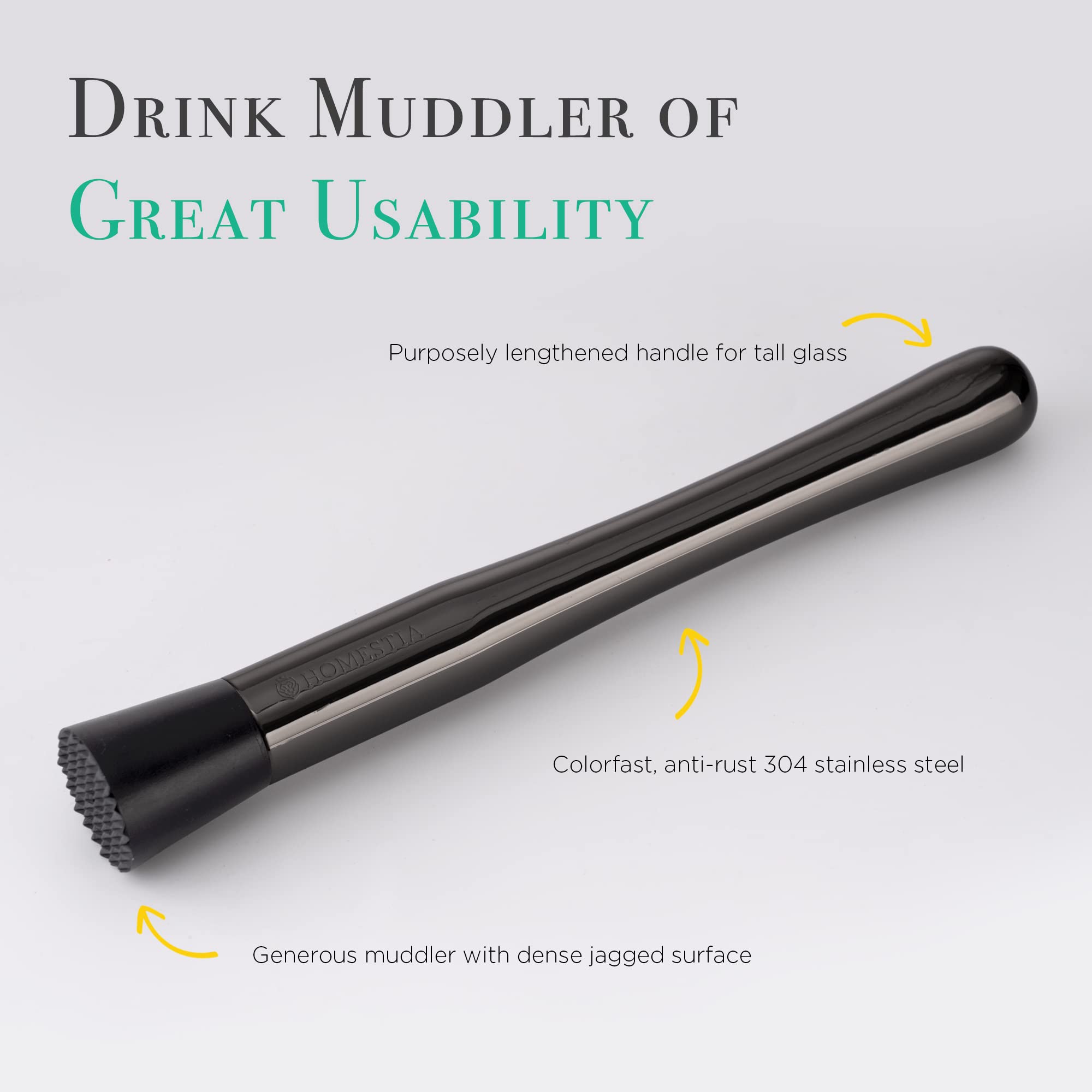 Premium 10-Inch Stainless Steel Cocktail Muddler - 304 Grade Bar Tool for Mojitos, Old Fashioned & Fruit Drinks | Durable Home Bar Essential for Mixologists & Entertaining | Perfect for Home Bars, Parties & Professional Bartending