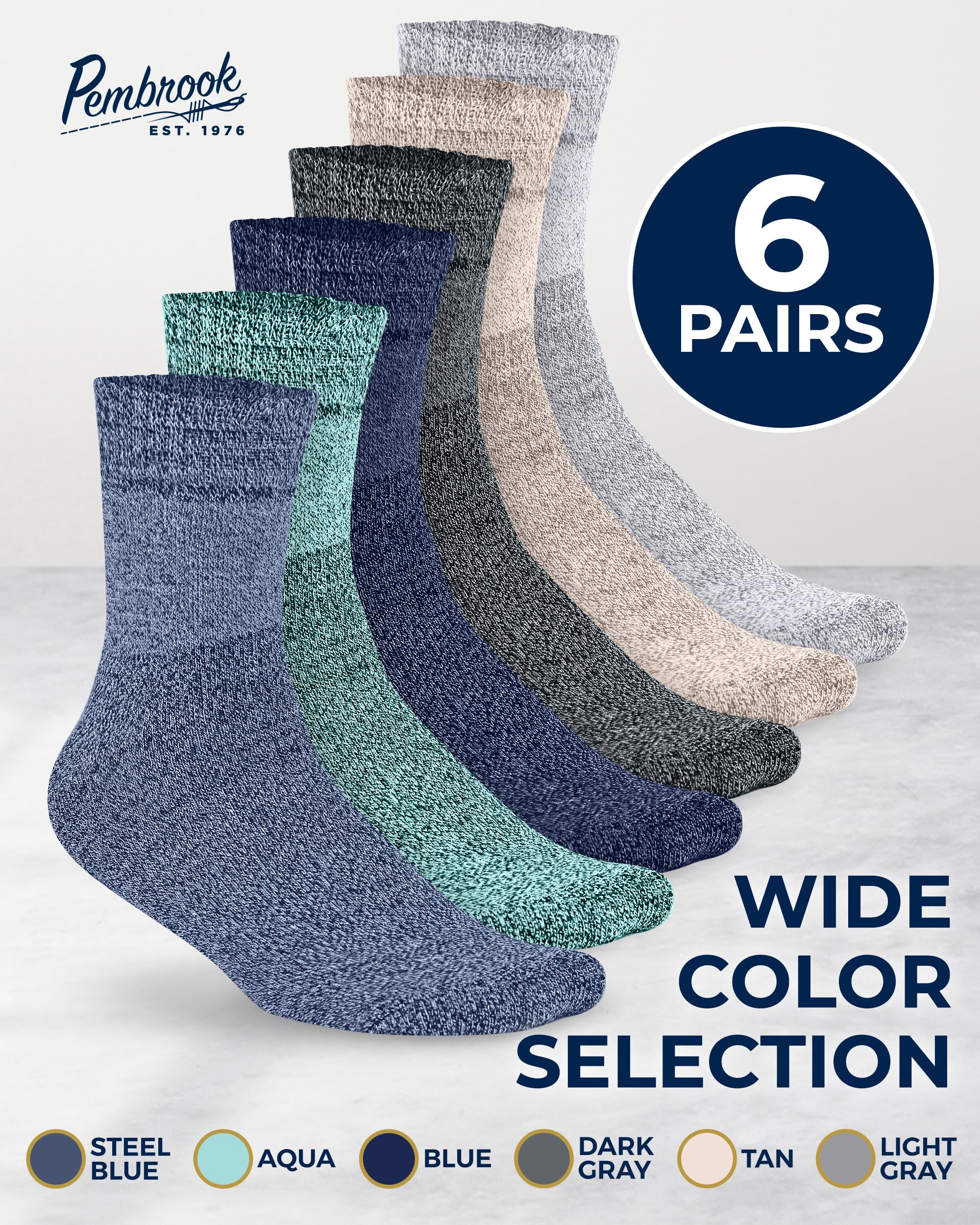 Pembrook Bamboo Viscose Diabetic Socks for Women & Men - 6 Pairs Breathable Ankle Socks for Swollen Feet, Neuropathy Relief | Moisture-Wicking, Non-Binding Comfort Socks in Black, White, Beige, Aqua, Blue, Navy | Ideal for Diabetes Care, Travel & Daily Wear