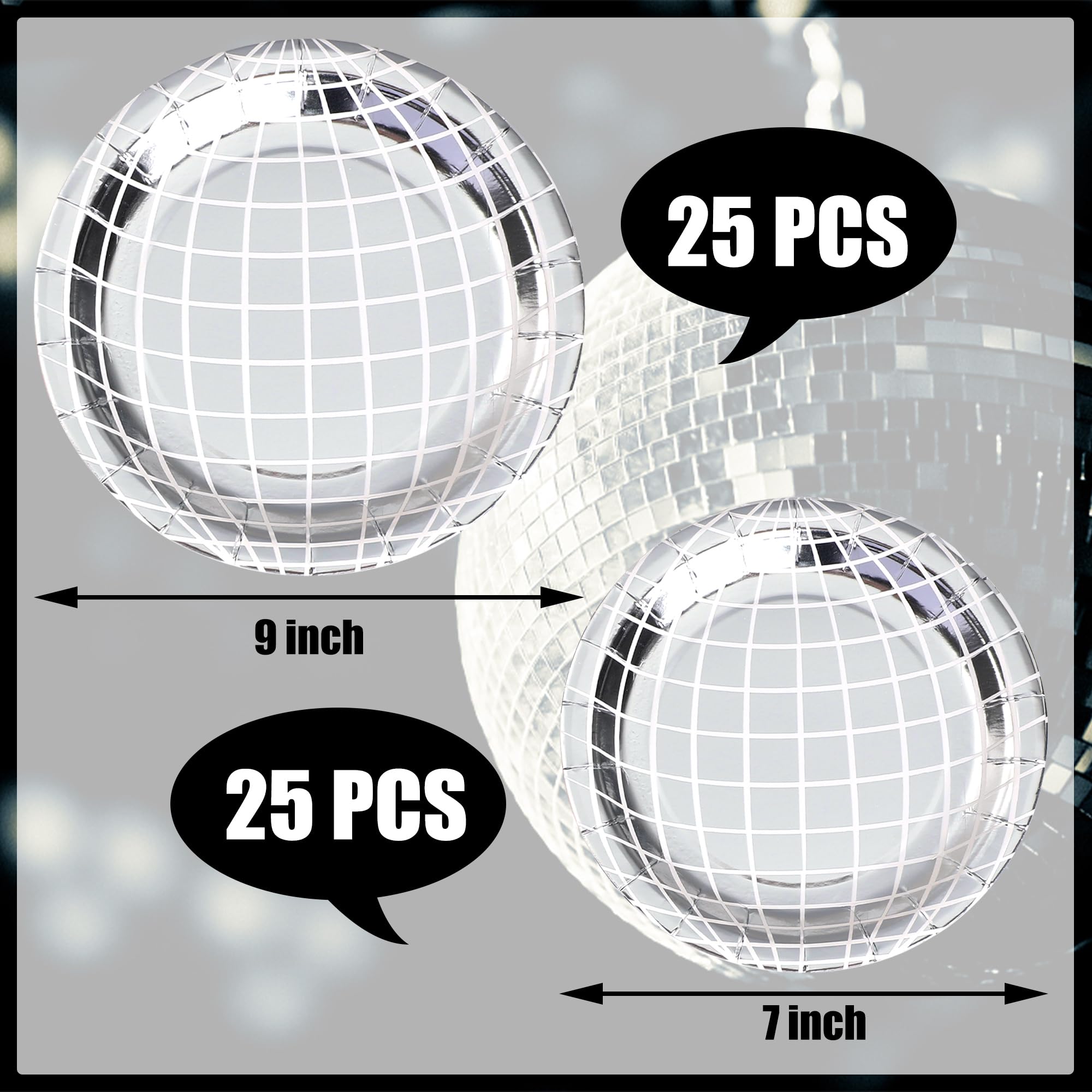 Disco Party Paper Plates - Silver Foil Disposable Plates 7