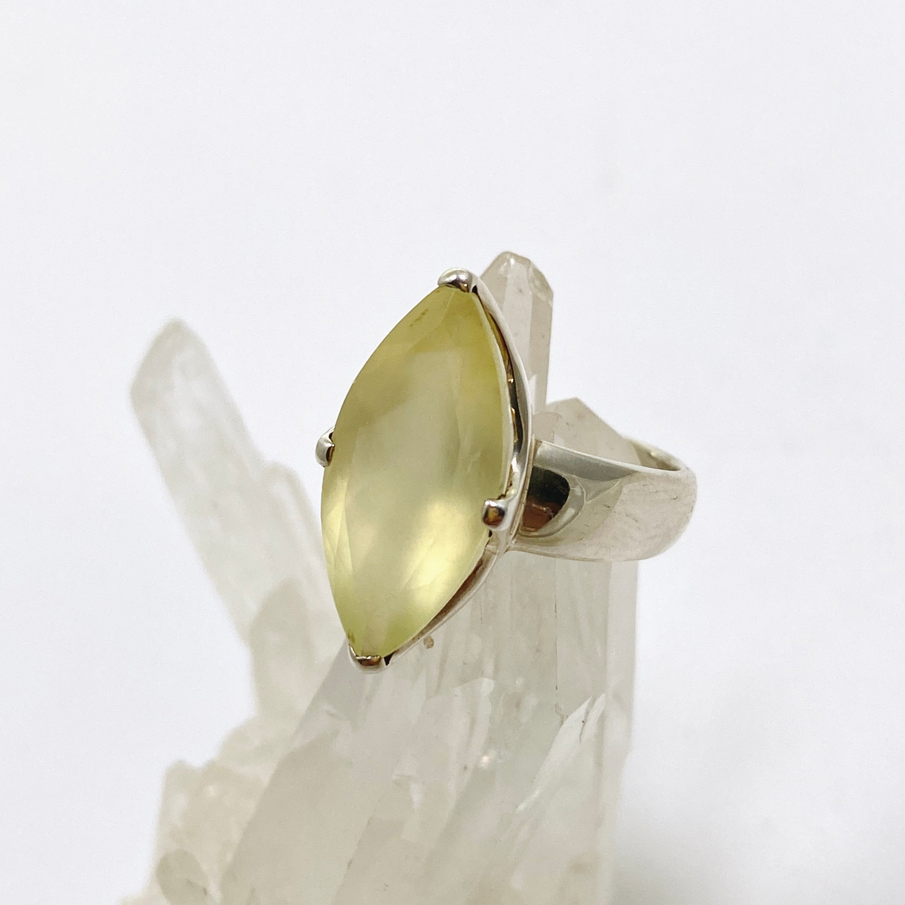 Prehnite Marquise Faceted Ring Size 7.5 - Dainty Green Gemstone Jewelry for Women - Perfect for Weddings, Engagements & Everyday Elegance