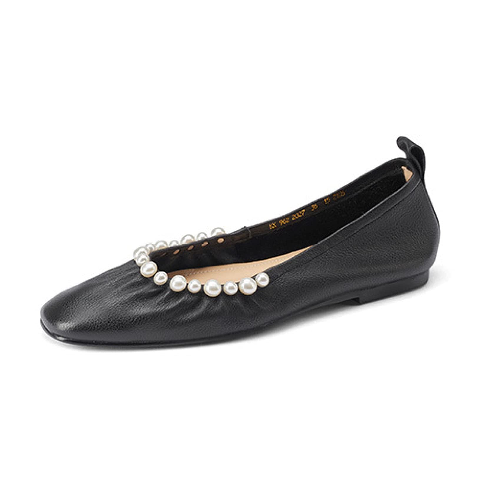 QSCQ Women's Pearl Embellished Slip-On Flats - Comfortable Square Toe Low Heel Dress Shoes for Walking, Work & Casual Outfits