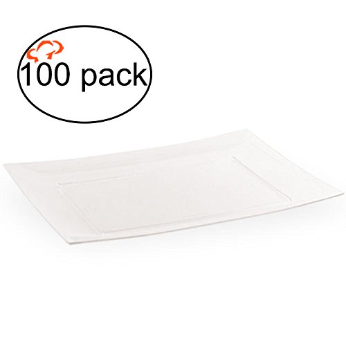 TigerChef TC-20215 Heavy Duty Clear Plastic Plates 11.75 Inch - 100 Pack Rectangle Disposable Plates for Parties, Weddings, Catering & Events - Durable Fancy Dinnerware for Home & Commercial Use