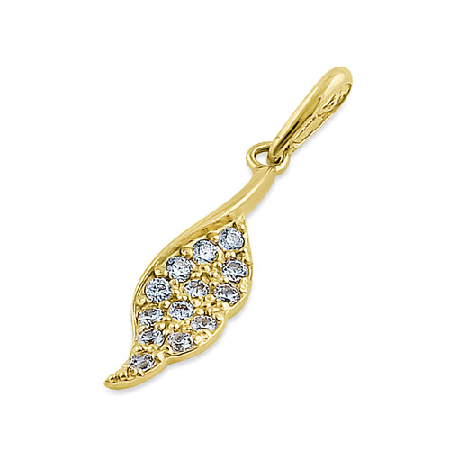 14K Solid Yellow Gold Leaf CZ Pendant Necklace - Elegant Cubic Zirconia Jewelry for Women, Perfect Gift for Anniversary, Birthday & Special Occasions