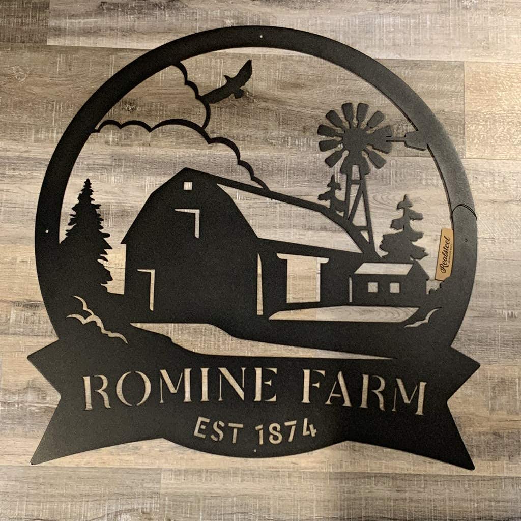 RealSteel Farmhouse Monogram Metal Sign - Personalized Family Name Sign for Outdoor & Farmhouse Decor - 24 Inch Gold Wall Art - Perfect for Entryways, Front Gates, Barns, Silos, Stables & Home Decor - Unique Gift for Housewarming, Wedding & Anniversary