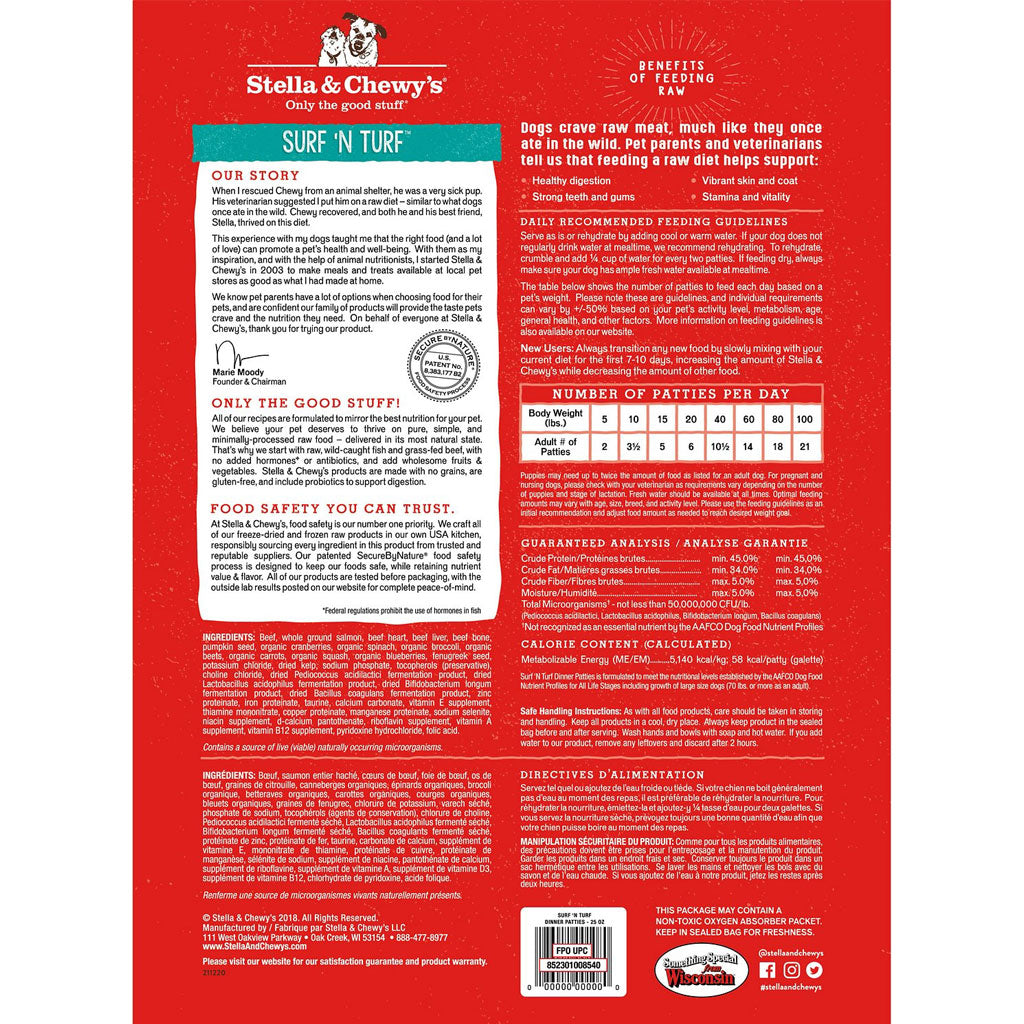 Stella & Chewy's Freeze-Dried Surf 'N Turf Dinner Grain-Free Dog Food - High Protein Raw Dog Food for Small & Large Breeds - Perfect for Travel, Training & Digestive Health