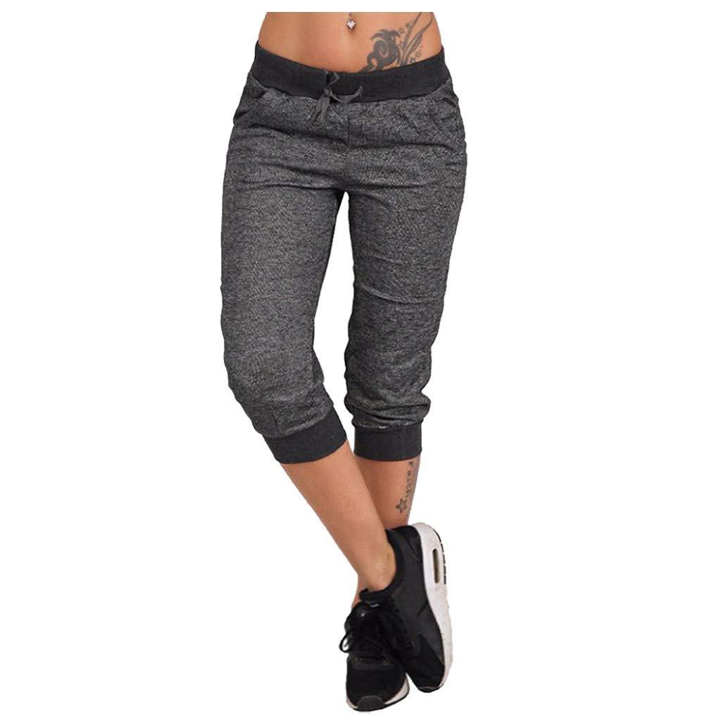 Women's Casual Elastic Waist Bermuda Shorts with Drawstring - Knee Length Athletic Workout Gym Jogging Pants with Pockets | Perfect for Running, Yoga & Outdoor Activities