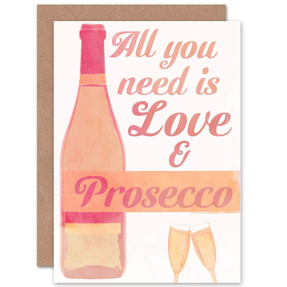 Wee Blue Coo Love Procco Bottle Fizz Art Greeting Card - Funny Wine Lover Gift for Birthday, Anniversary & Holidays - Perfect for Wine Enthusiasts & Party Decorations