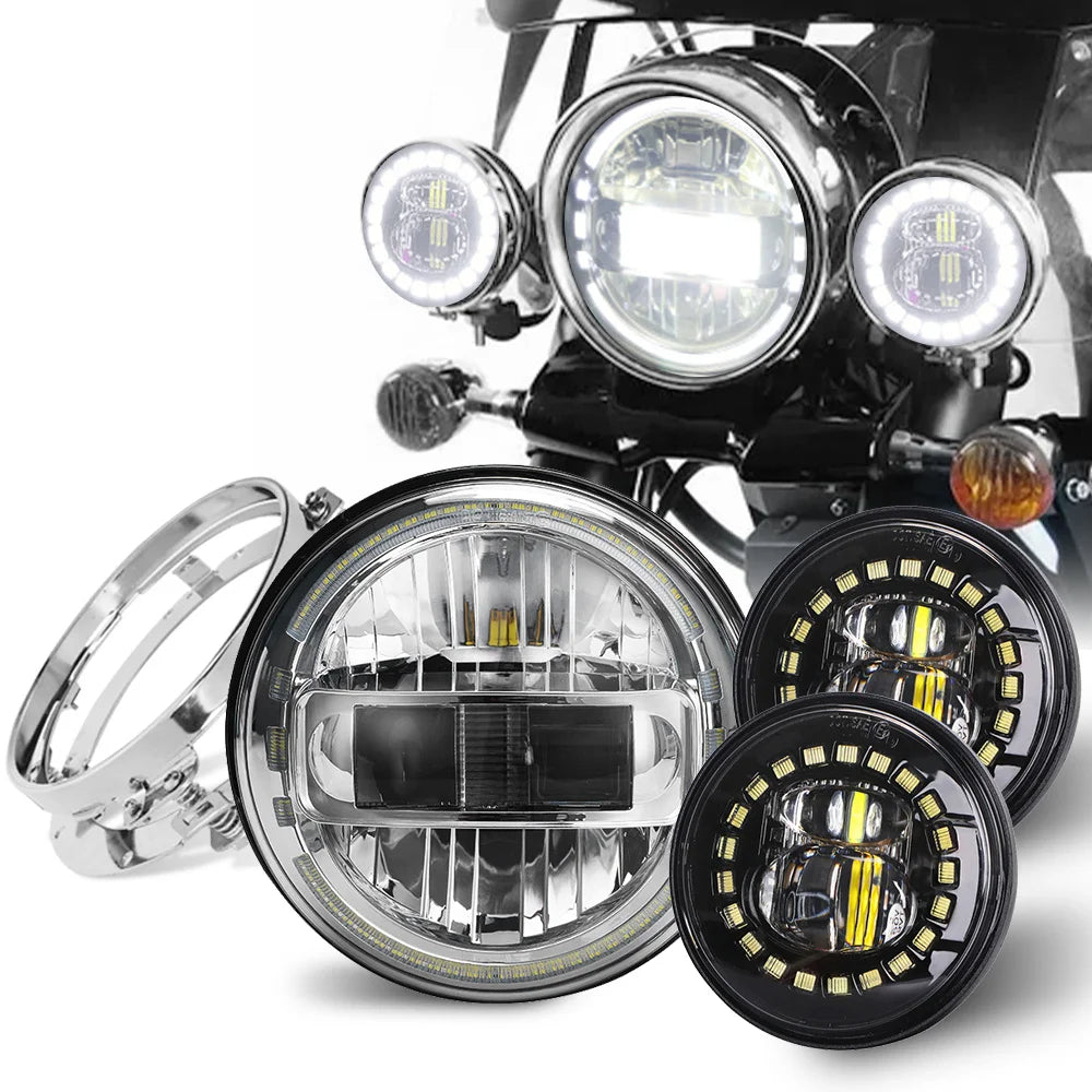 LOYO 7 Inch King Kong LED Headlight & 4.5 Inch Passing Light Kit for Harley Davidson Motorcycles - High Visibility Day/Night Riding, Cruiser & Touring Bike Accessories