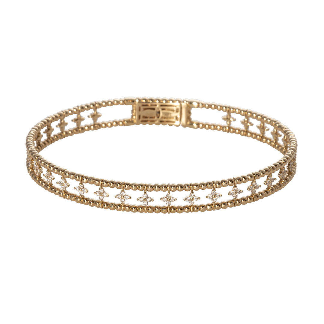 14K Yellow Gold Diamond Beaded Cuff Bangle Bracelet for Women - Elegant Jewelry Gift for Anniversary, Birthday & Special Occasions