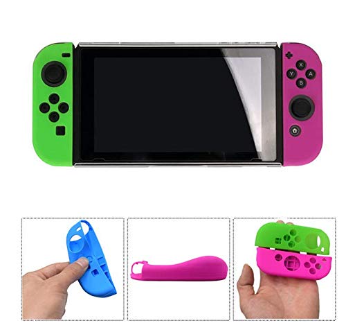 6 in 1 Thumb Grips Joystick Cap Cover - Soft Silicone Protective Skin Case for Nintendo Switch Joy-Con Controller (Green-Pink) - Enhance Gaming Comfort & Grip for Long Play Sessions