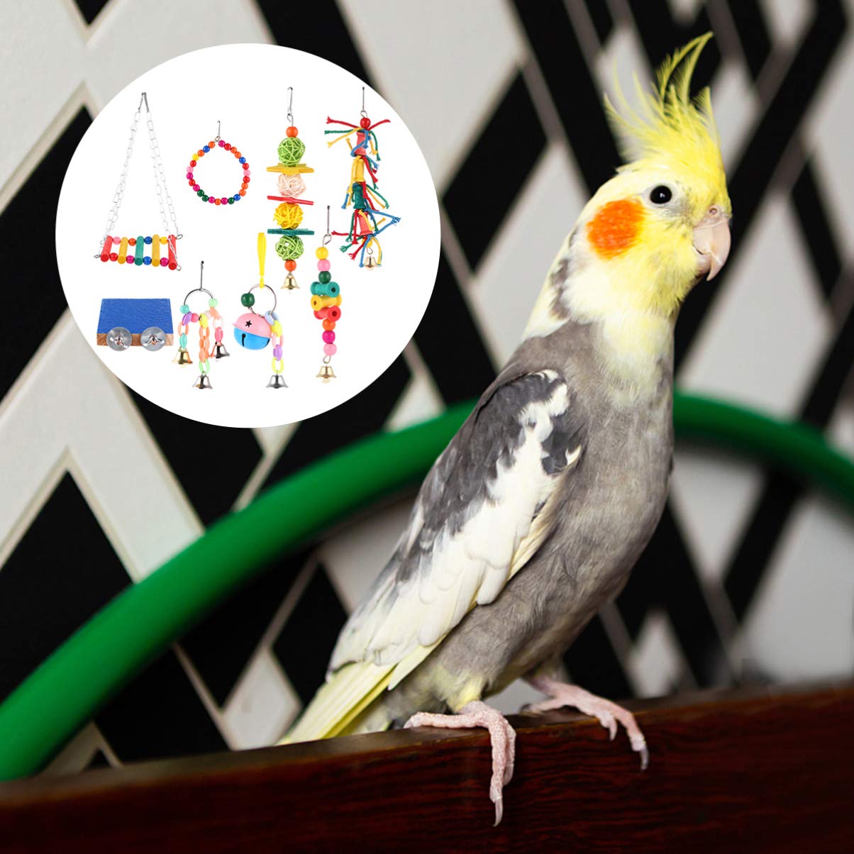 Balacoo Wooden Parrot Swing Toy with Bell - Chewable Hanging Bird Toy for Parrots, Parakeets & Small Birds - Perfect for Cage Play & Exercise