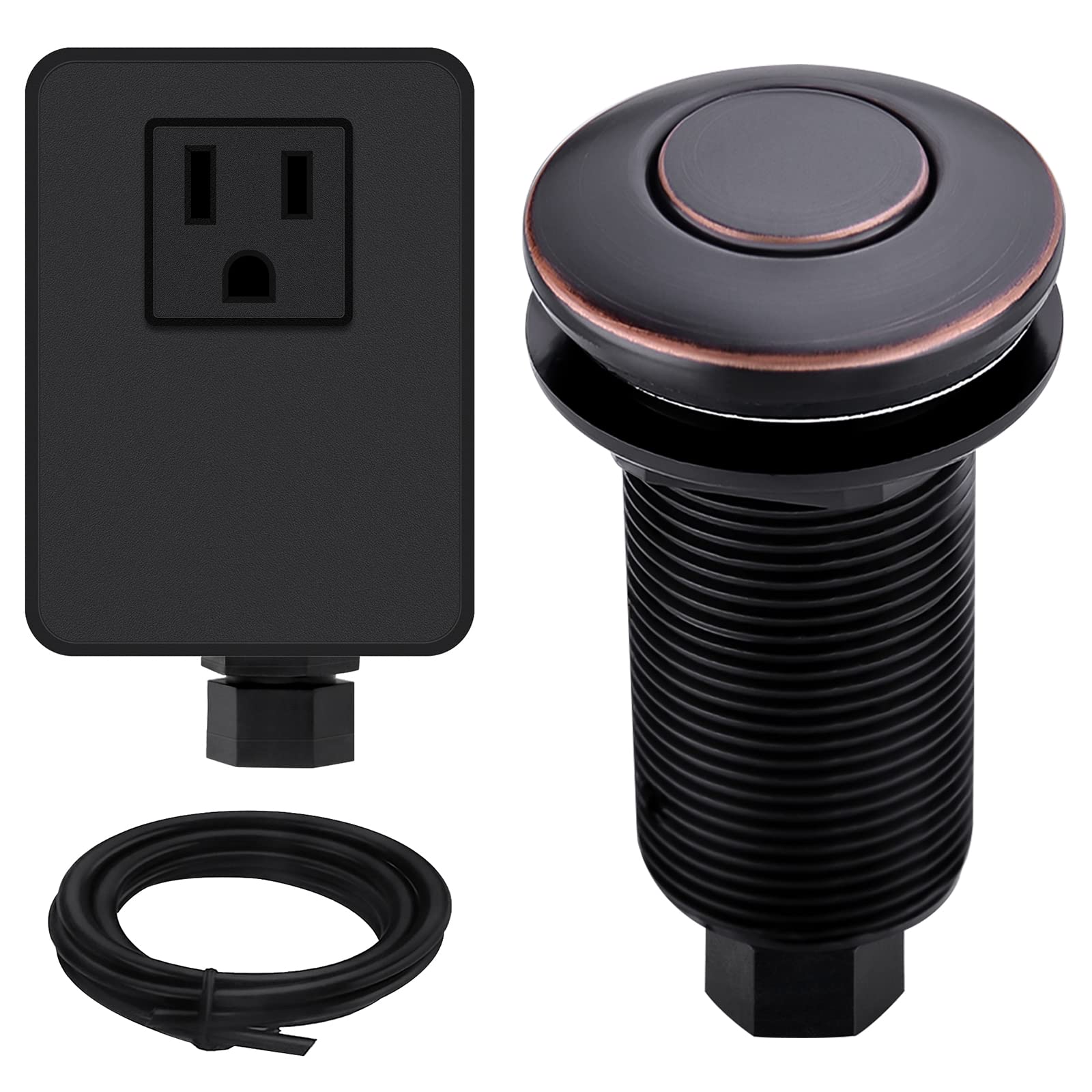 Garbage Disposal Air Switch Kit with Long Button - Oil Rubbed Bronze Brass Cover for Kitchen Sink, Easy Installation & Hands-Free Operation - Perfect for Home, Restaurant, and Commercial Use
