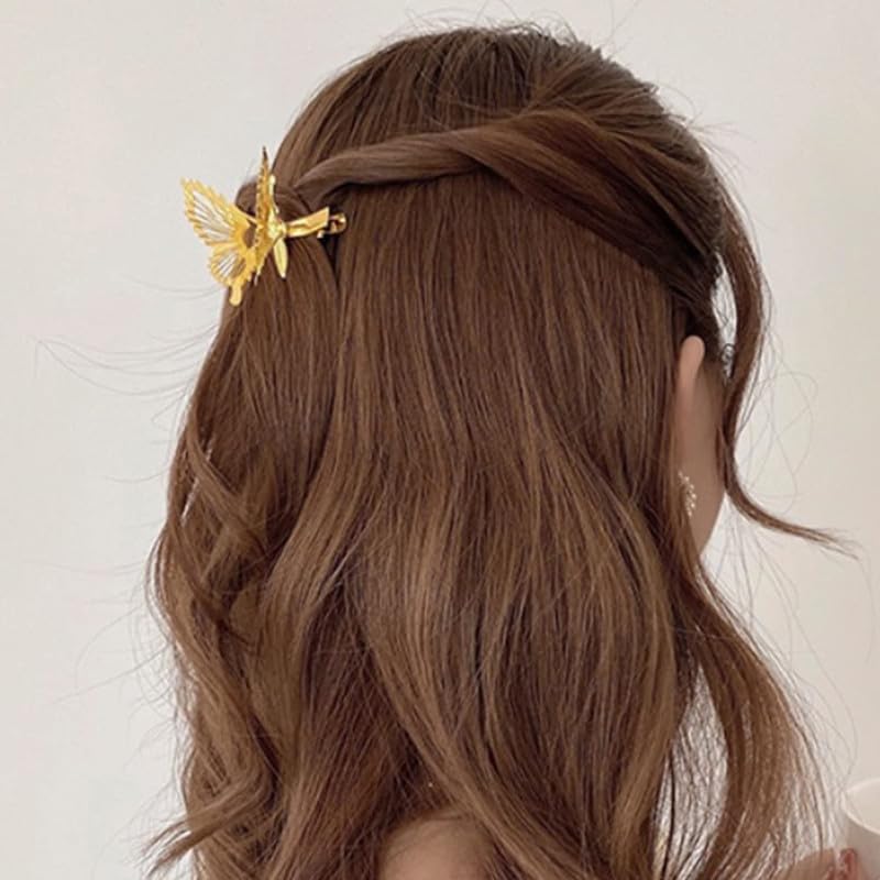 Staila 6 PCS 3D Gold Metal Butterfly Hair Clips - Moving Hair Barrettes for Women & Girls (Golden & Silver) | Cute Hair Accessories for Parties, Weddings & Everyday Style