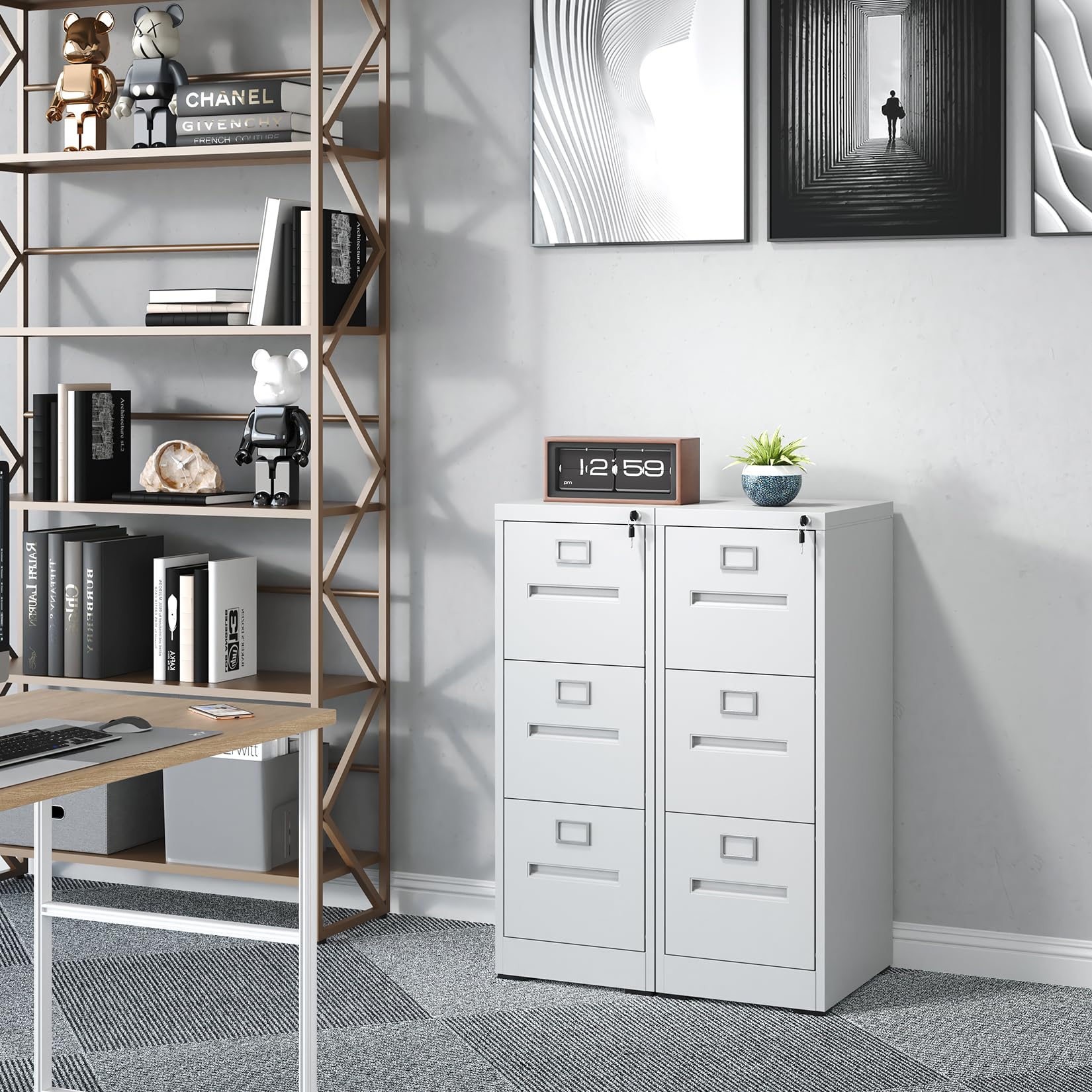 3 Drawer File Cabinet - Black Metal Vertical Filing Cabinet for Home Office, Lockable Steel File Cabinet for Legal/Letter/A4/F4 Documents, Easy Assembly (White) - Perfect for Organizing Office Files, Home Office Storage & Small Business Use