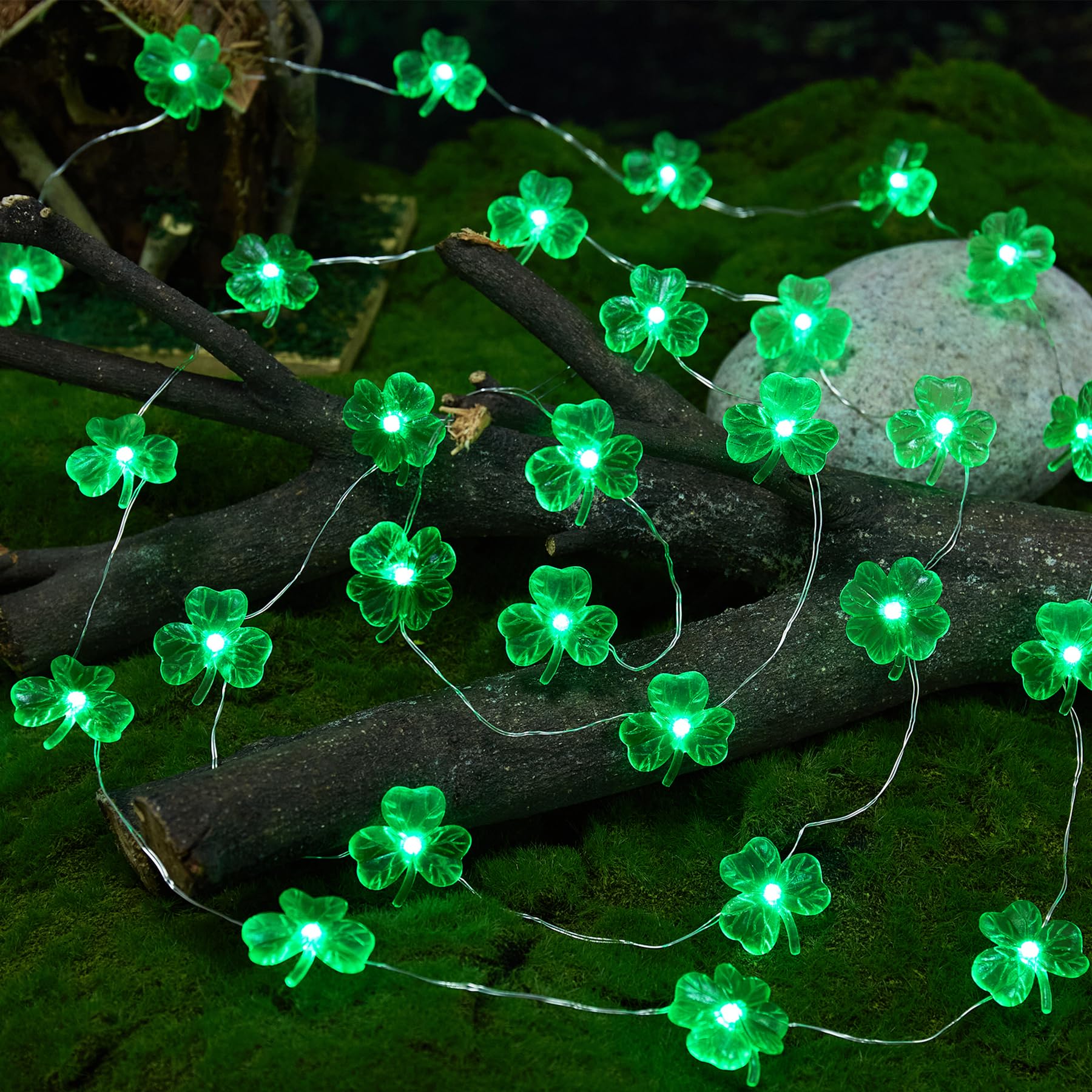 St. Patrick's Day Shamrock String Lights - 10ft 30 LED Green Clover Fairy Lights with USB/Battery Power for Home Decor, Party, Parade & Nightlight | Indoor/Outdoor Spring Festival Decorations