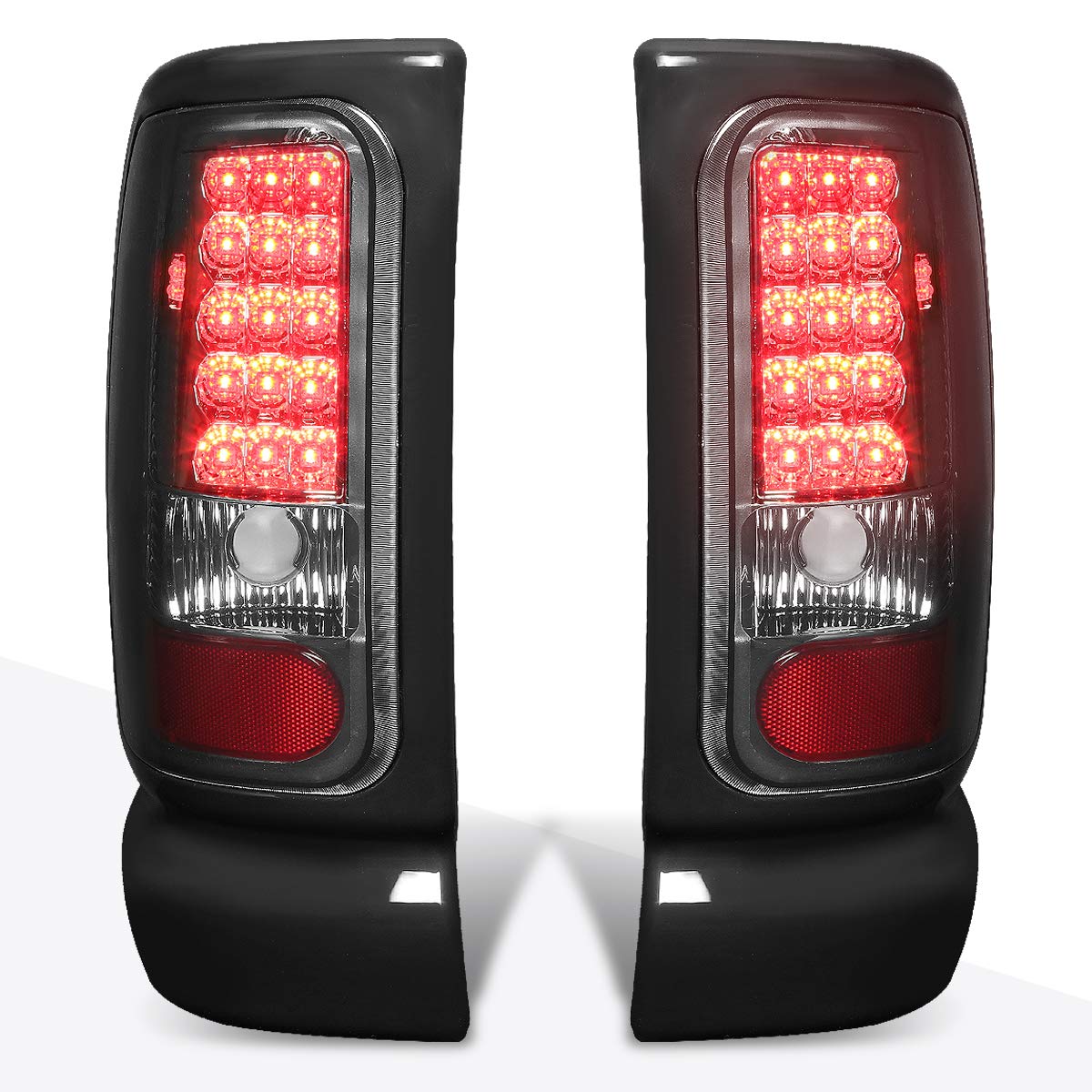 PM PERFORMOTOR Full LED Tail Lights Brake Lamps Assembly - Compatible with 1994-2002 Dodge Ram 1500/2500/3500 - Chrome Housing & Smoked Lens - Enhanced Visibility & Safety for Night Driving & Off-Road Adventures