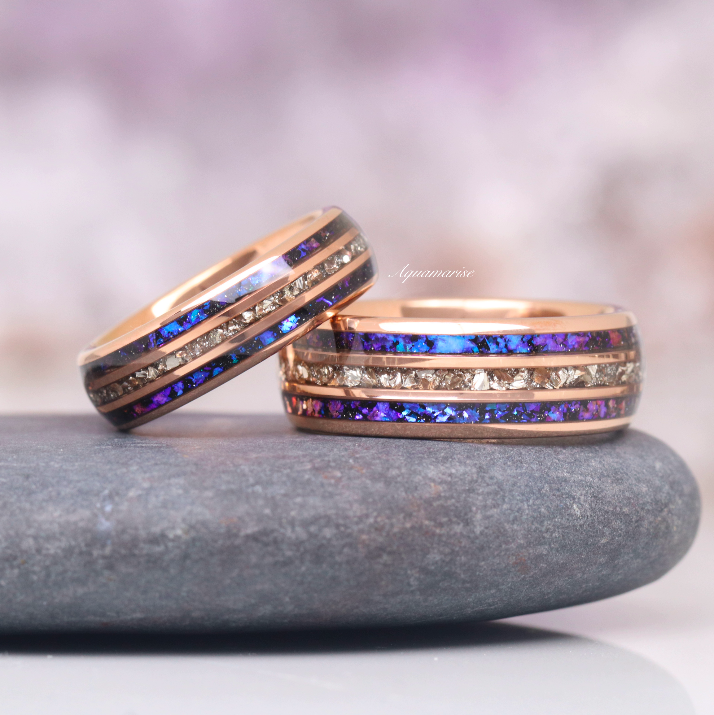 Orion Nebula & Crushed Diamond Wedding Band - 8MM Rose Gold Tungsten Ring for Men & Women - Perfect for Anniversaries, Engagements, and Special Occasions
