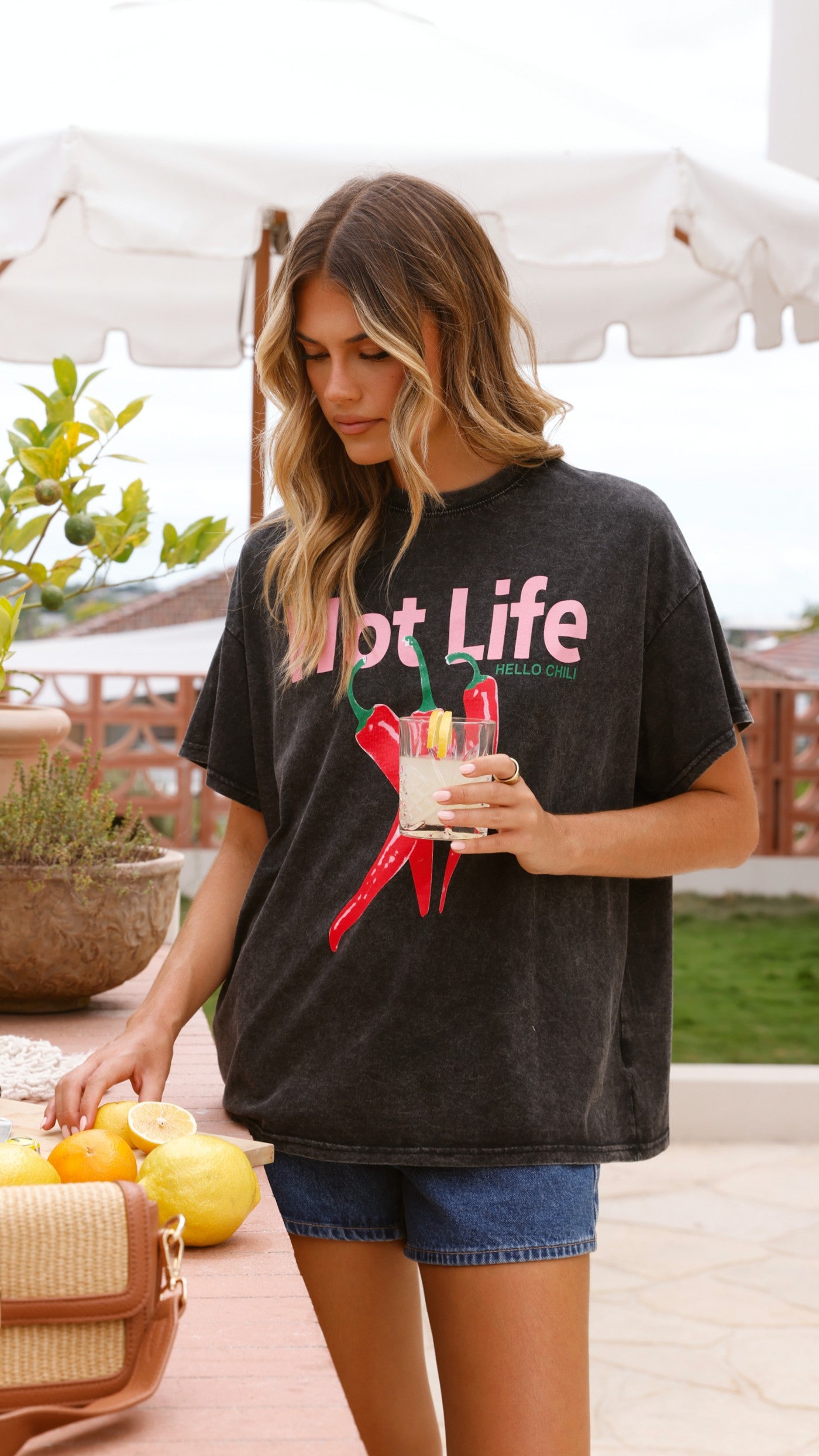 Hot Life Tee - Black Acid Wash Vintage T-Shirt for Men & Women | Soft Cotton Distressed Style for Casual Wear & Street Fashion