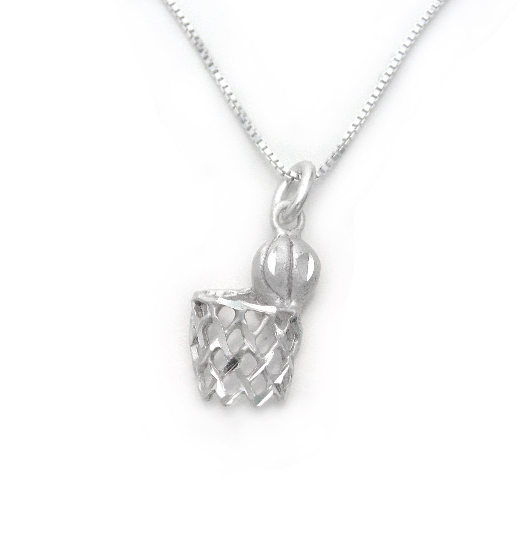 Sterling Silver Basketball Charm Necklace with Hoop Net Etched Design - Perfect Gift for Basketball Fans, Players & Coaches - Game Day Jewelry, Sports Accessory, Team Spirit Wear