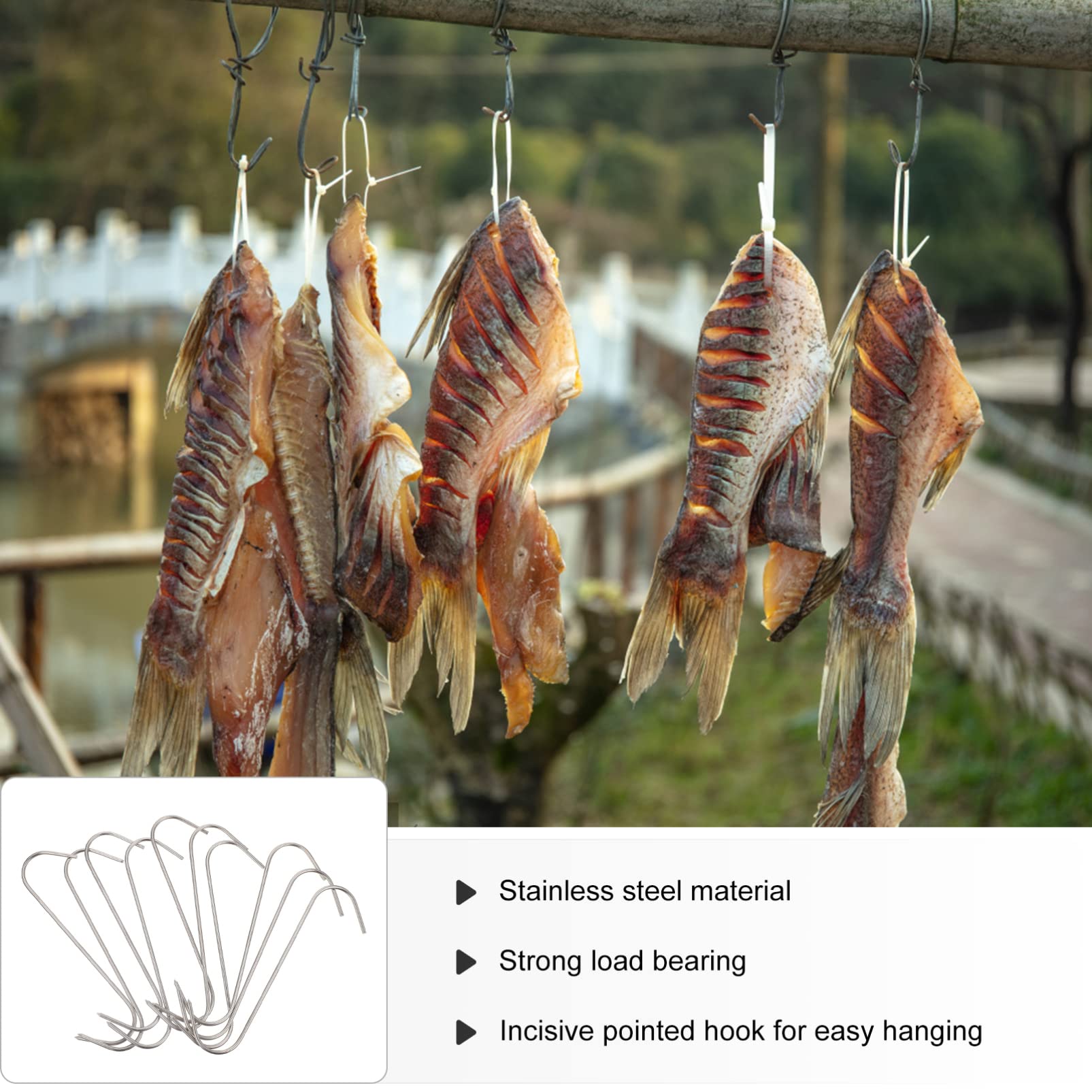 10 Pack Stainless Steel Meat Hooks for Kitchen - Heavy Duty Sausage, Fish, Poultry & Roast Hanging Hooks - BBQ, Smoking, Chinese Bacon & Pork Hanging - Perfect for Home Kitchen, Butcher Shop & Outdoor Cooking